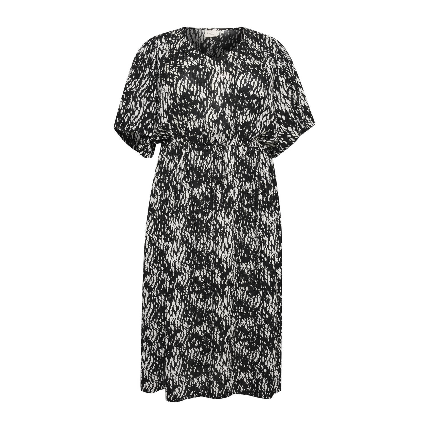 Kaffe Curve jurk met all over print en ceintuur zwart wit