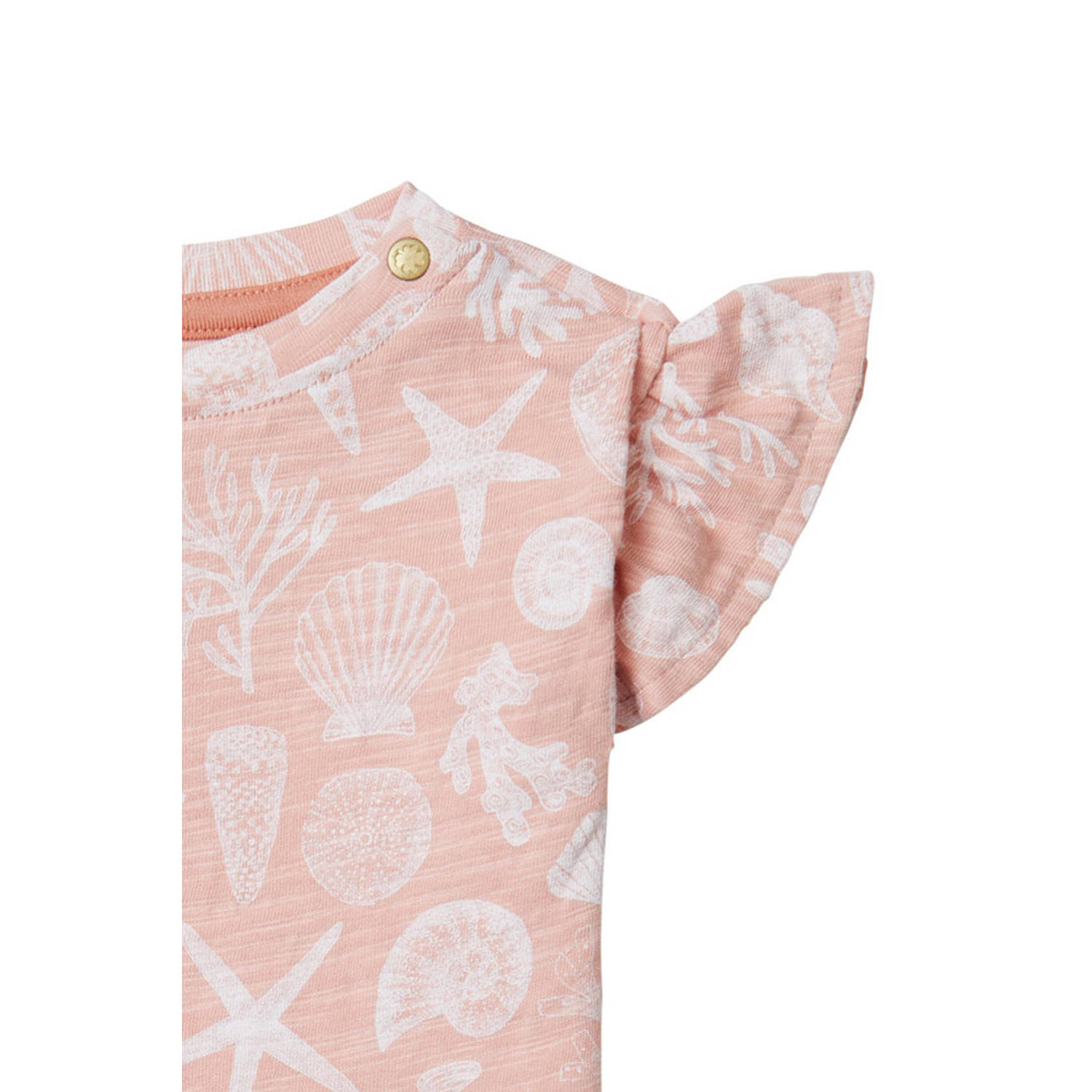 Noppies baby T-shirt met all over print en ruches roze