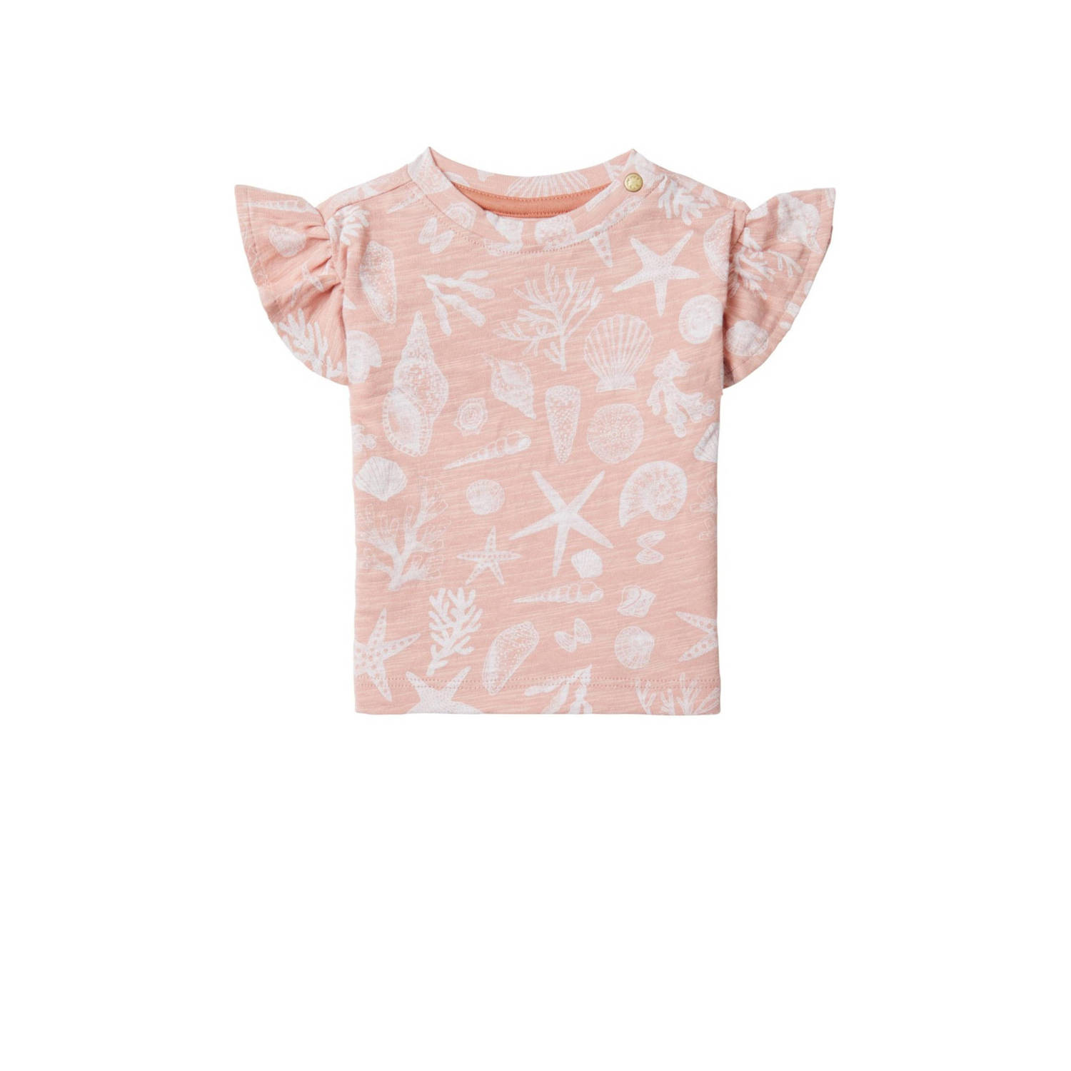 Noppies baby T-shirt met all over print en ruches roze Meisjes Biologisch katoen Ronde hals 80