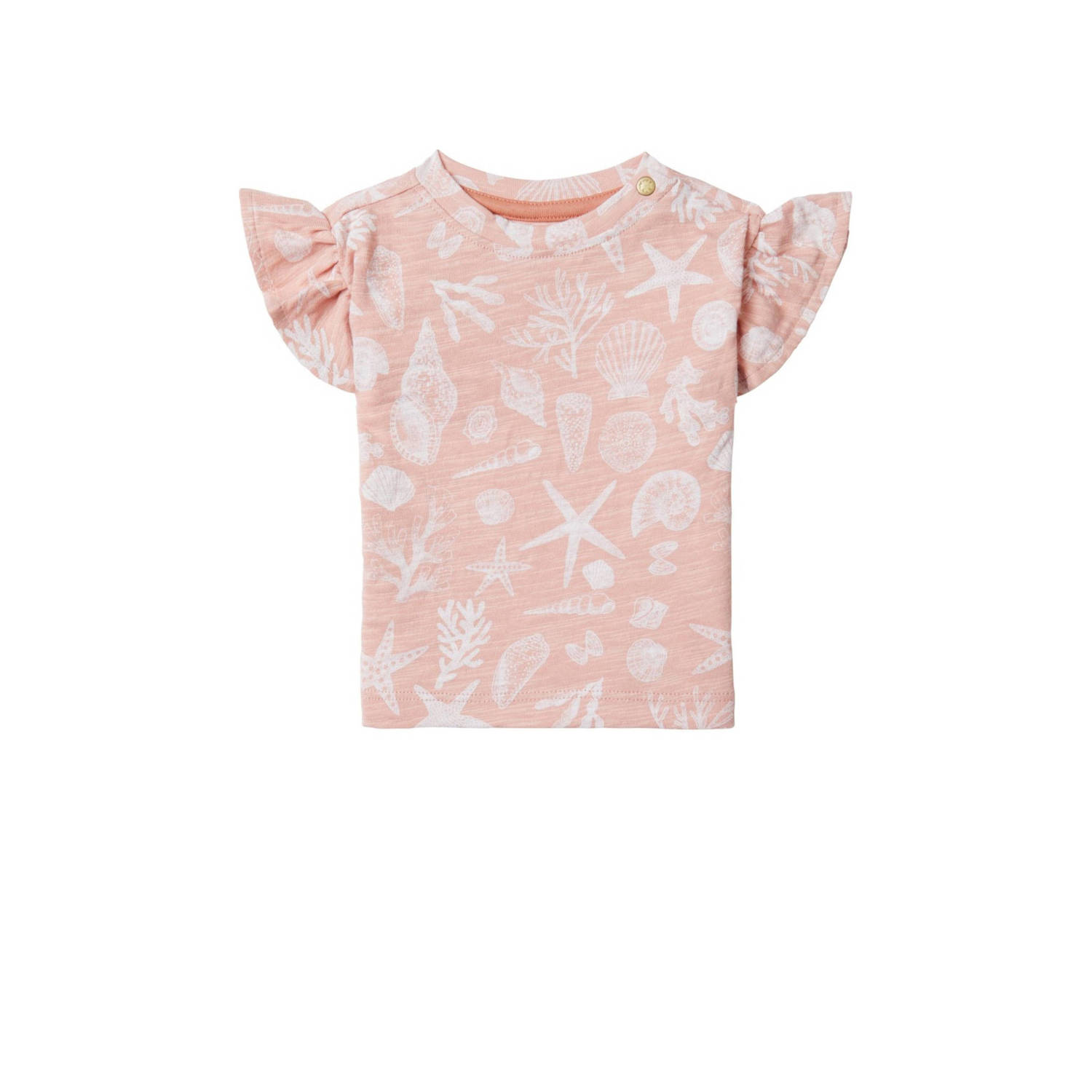 Noppies baby T-shirt met all over print en ruches roze Meisjes Biologisch katoen Ronde hals 86