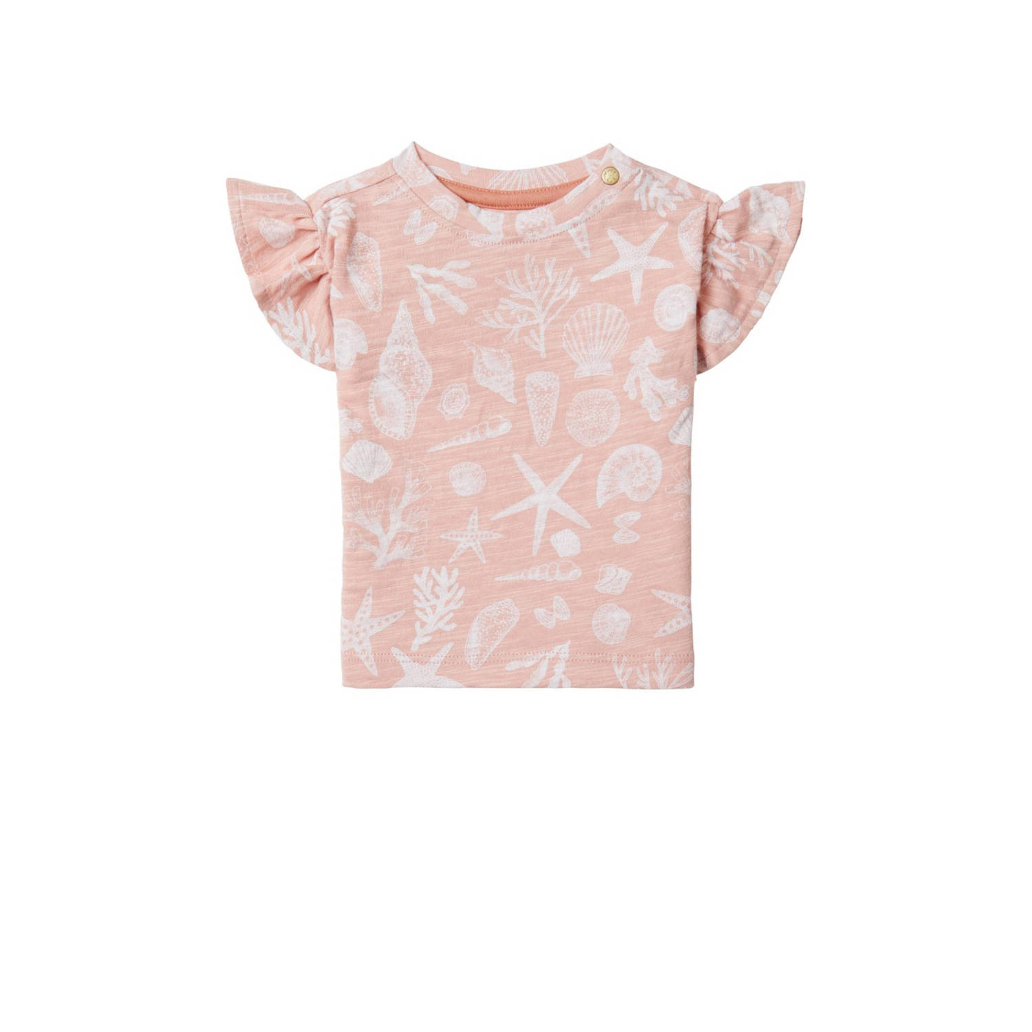 Noppies baby T-shirt met all over print en ruches roze