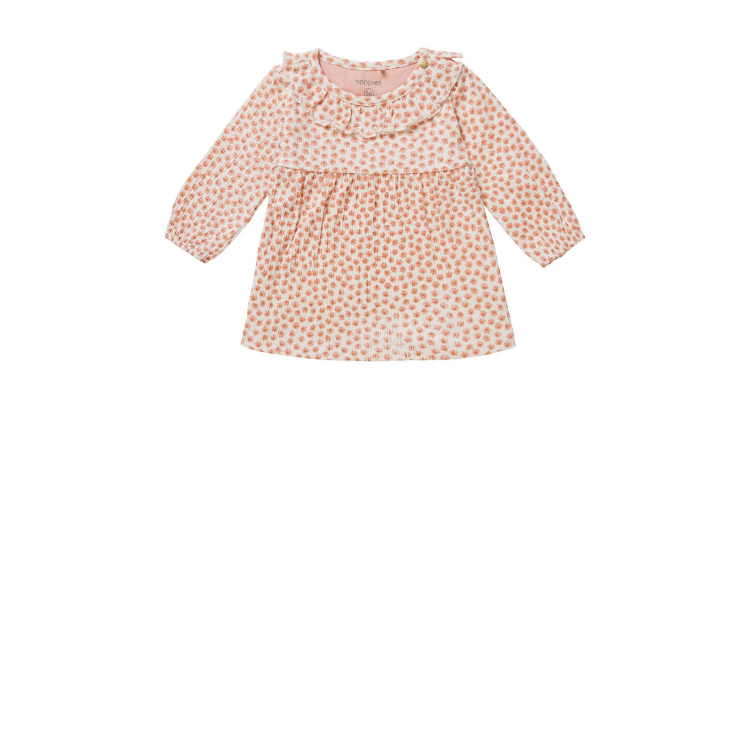 Noppies baby jurk met all over print en ruches roze wit Meisjes Biologisch katoen Ronde hals 56