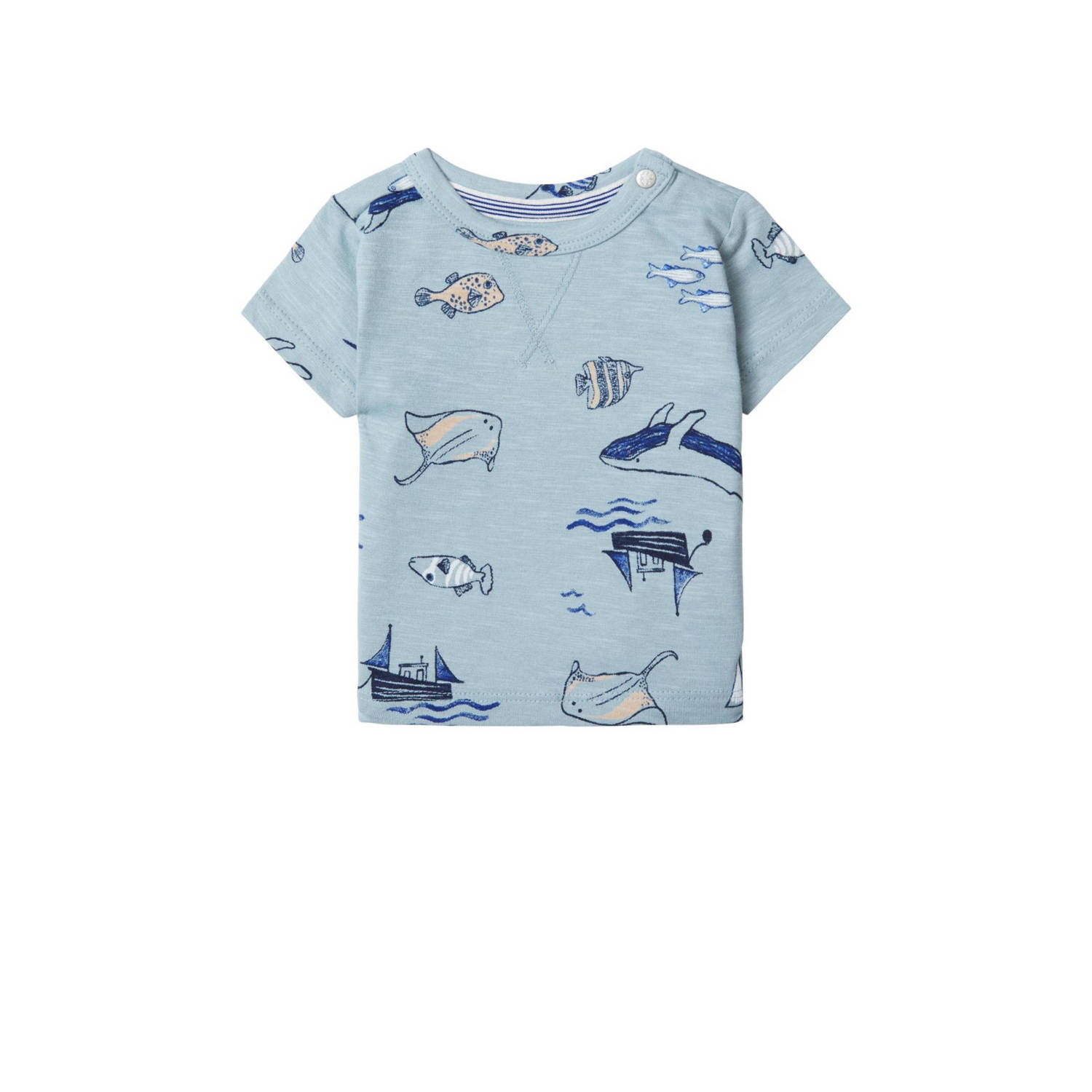 Noppies baby T-shirt met all over print blauw Jongens Biologisch katoen Ronde hals 92