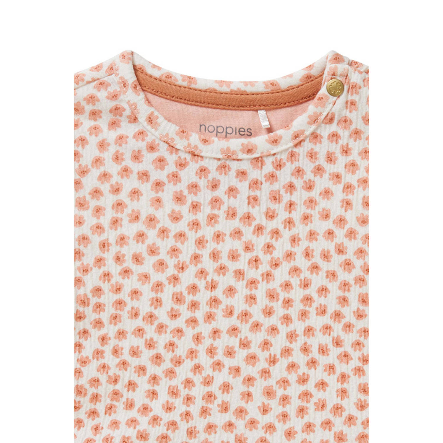 Noppies baby T-shirt met all over print en ruches oranje