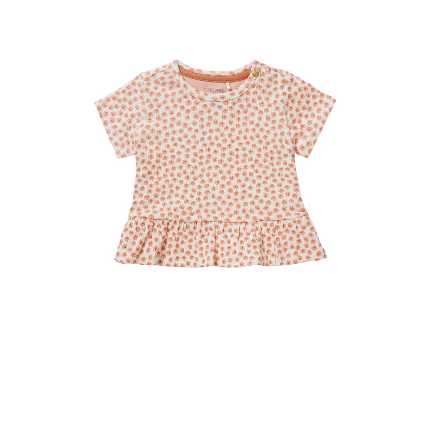 Noppies baby T-shirt met all over print en ruches oranje Meisjes Katoen Ronde hals 50