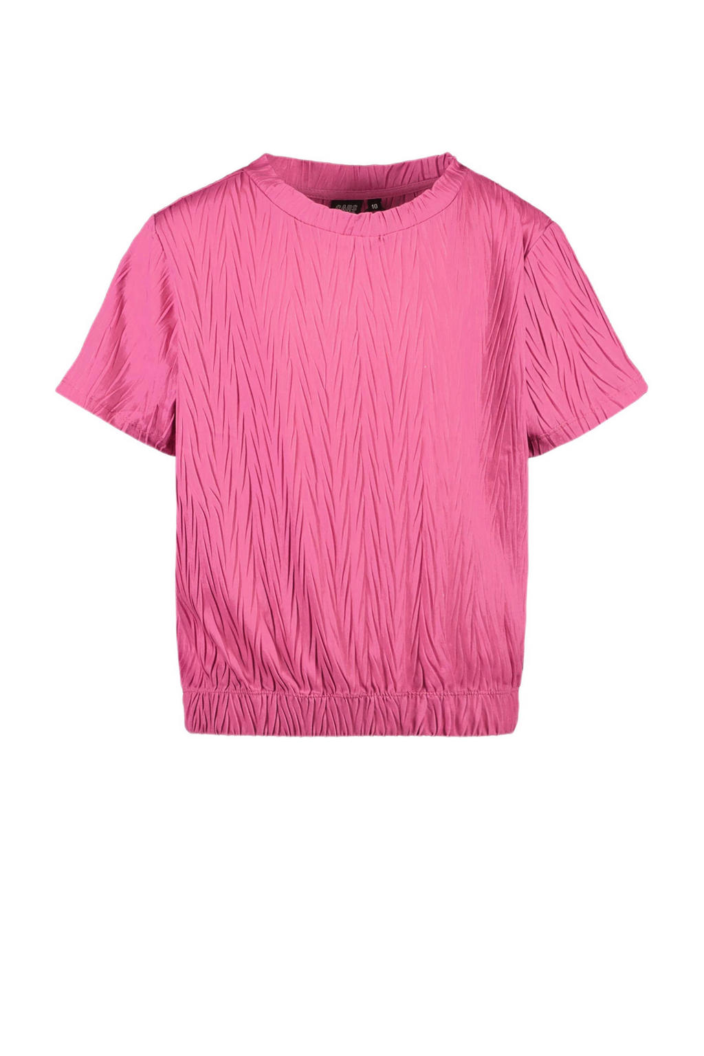 Roze meisjes Cars top van polyester met effen, korte mouwen, ronde hals en textuur