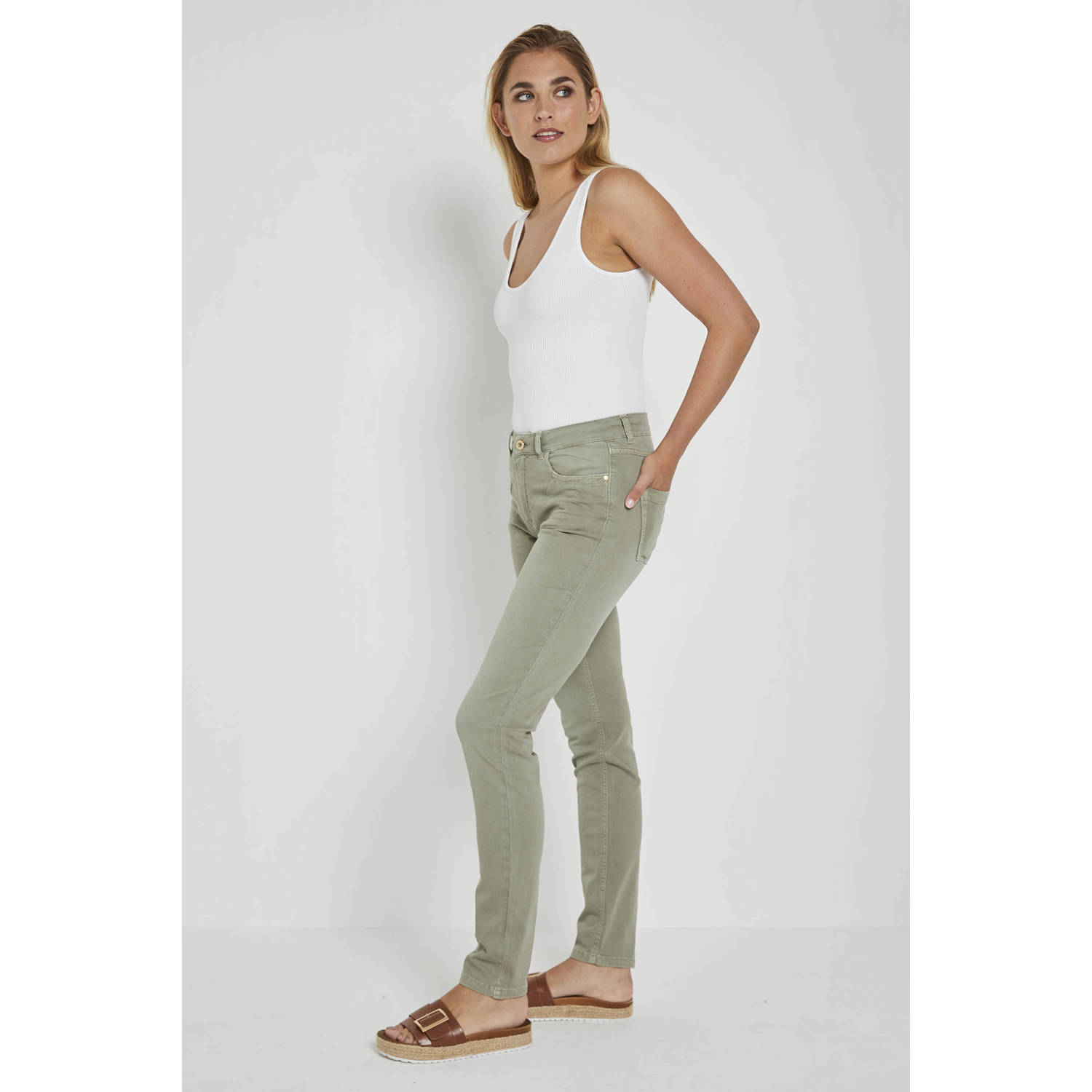 Para Mi high waist skinny jeans Celine lichtgroen