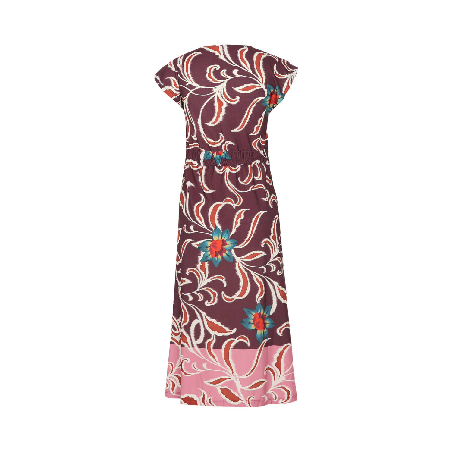 Cassis jurk met all over print donkerrood roze
