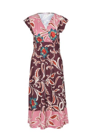 jurk met all over print donkerrood/roze