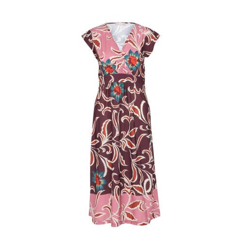 Cassis jurk met all over print donkerrood/roze