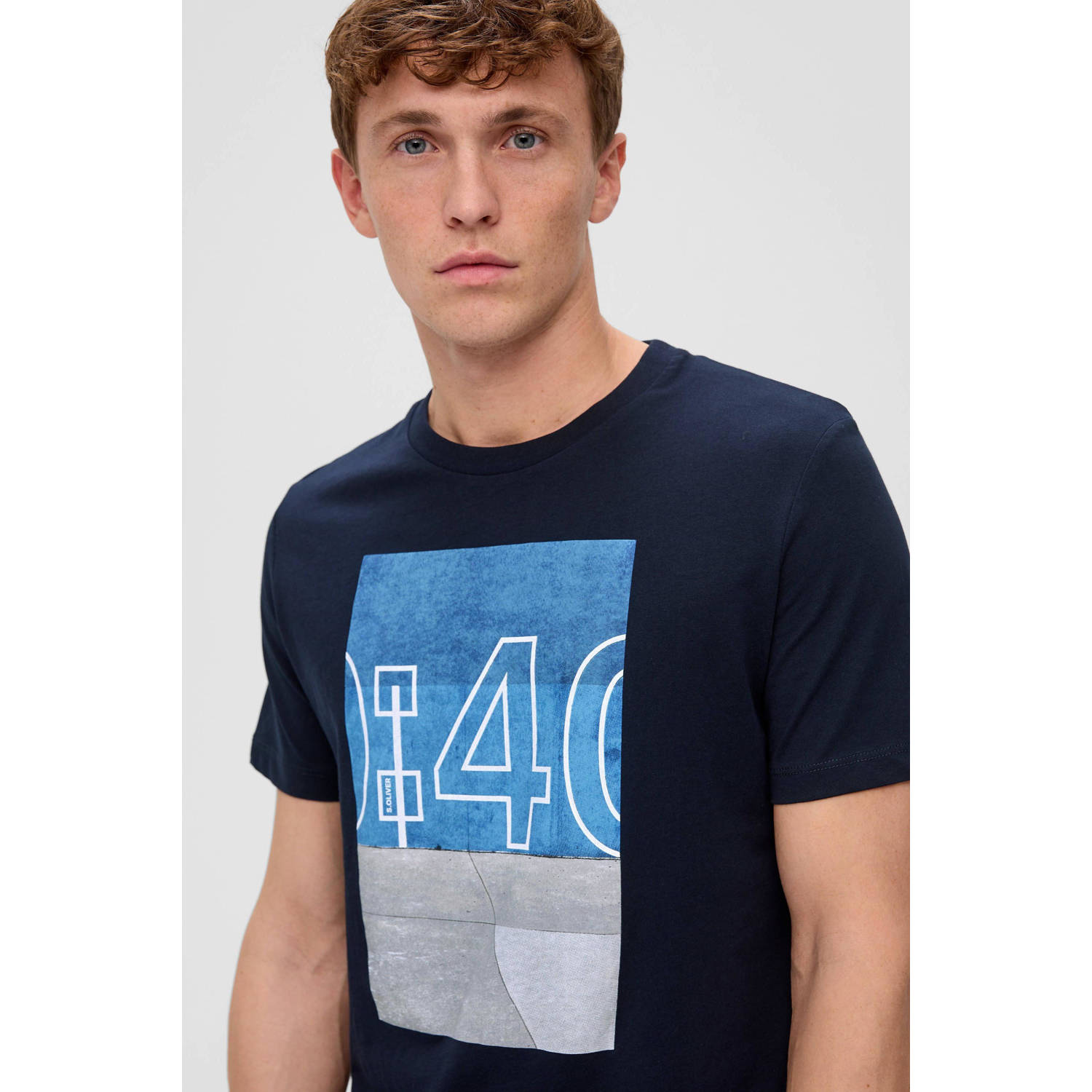 s.Oliver regular fit T-shirt met printopdruk donkerblauw