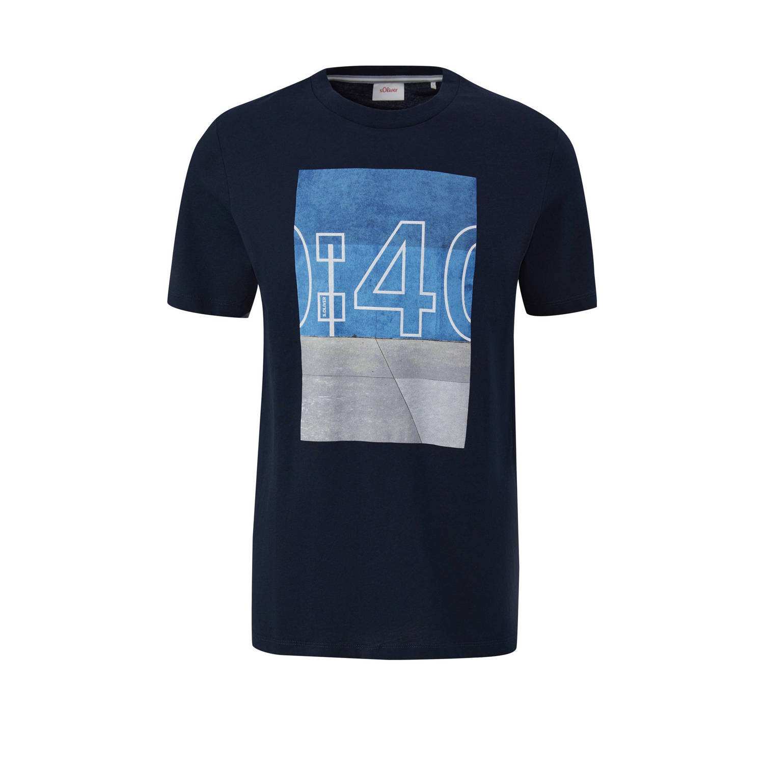 S.Oliver regular fit T-shirt met printopdruk donkerblauw