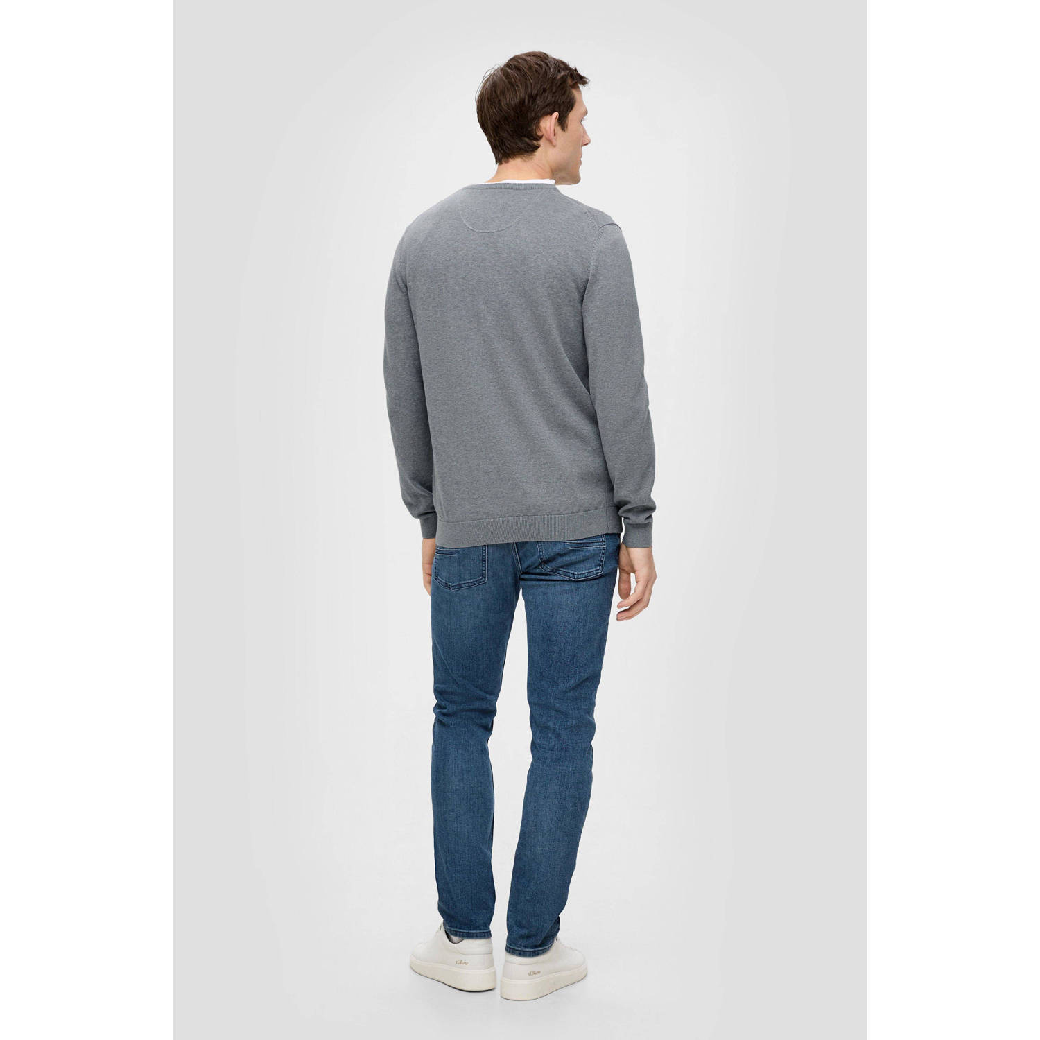 s.Oliver pullover met logo grijs melange