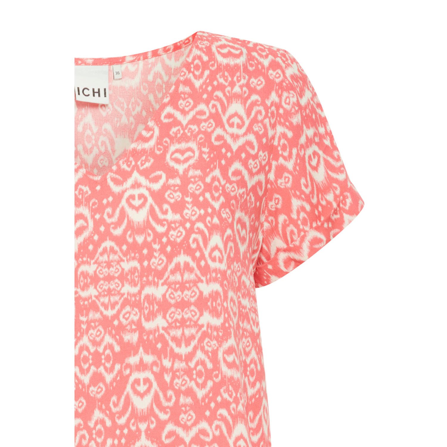 ICHI T-shirt IHVERA met all over print roze crème