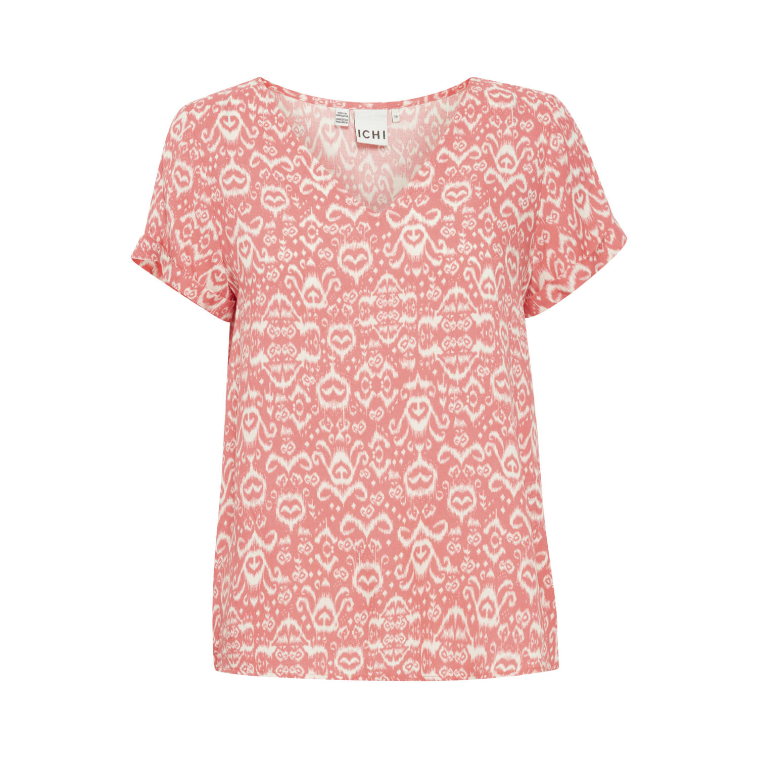 ICHI T-shirt IHVERA met all over print roze crème