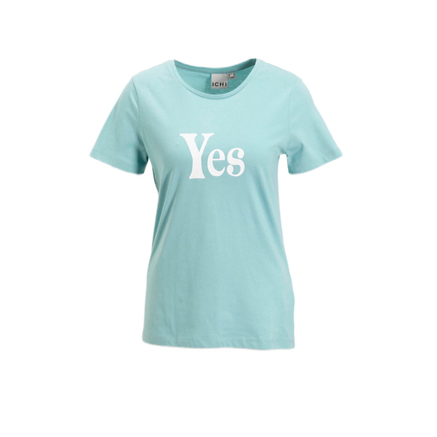 ICHI T-shirt IHCAMINO met tekst blauw wit
