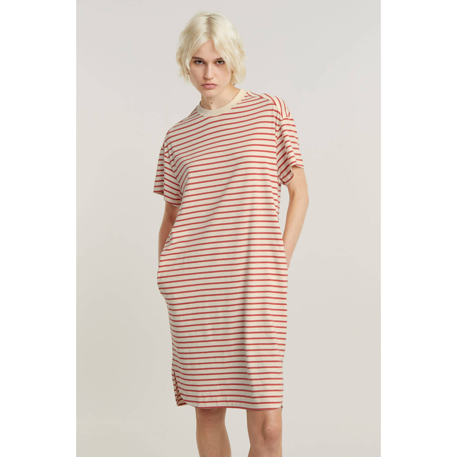 G-STAR gestreepte jurk rood crème
