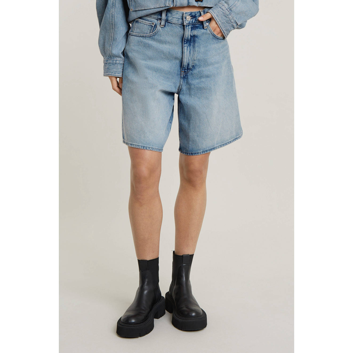 G-STAR high waist wide leg short light blue denim
