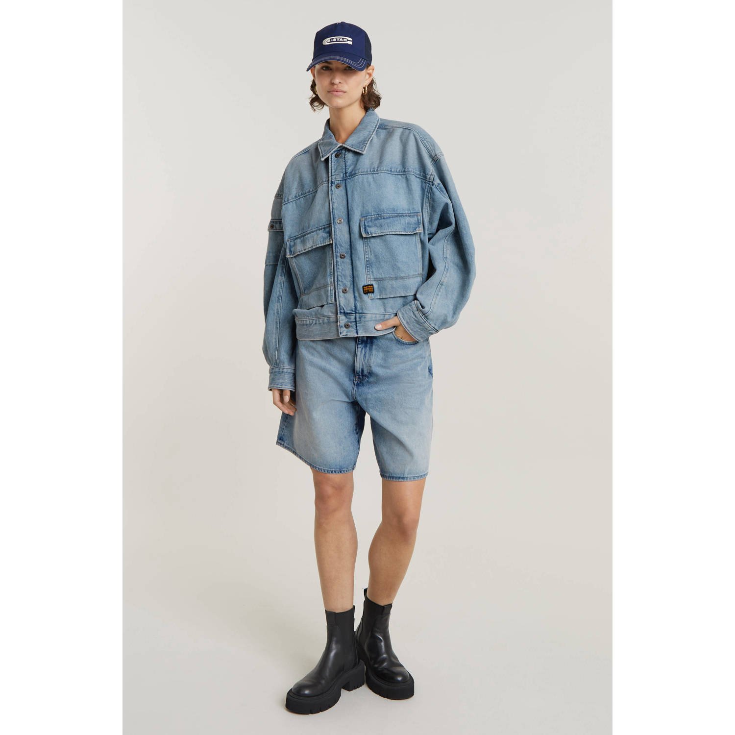 G-STAR high waist wide leg short light blue denim