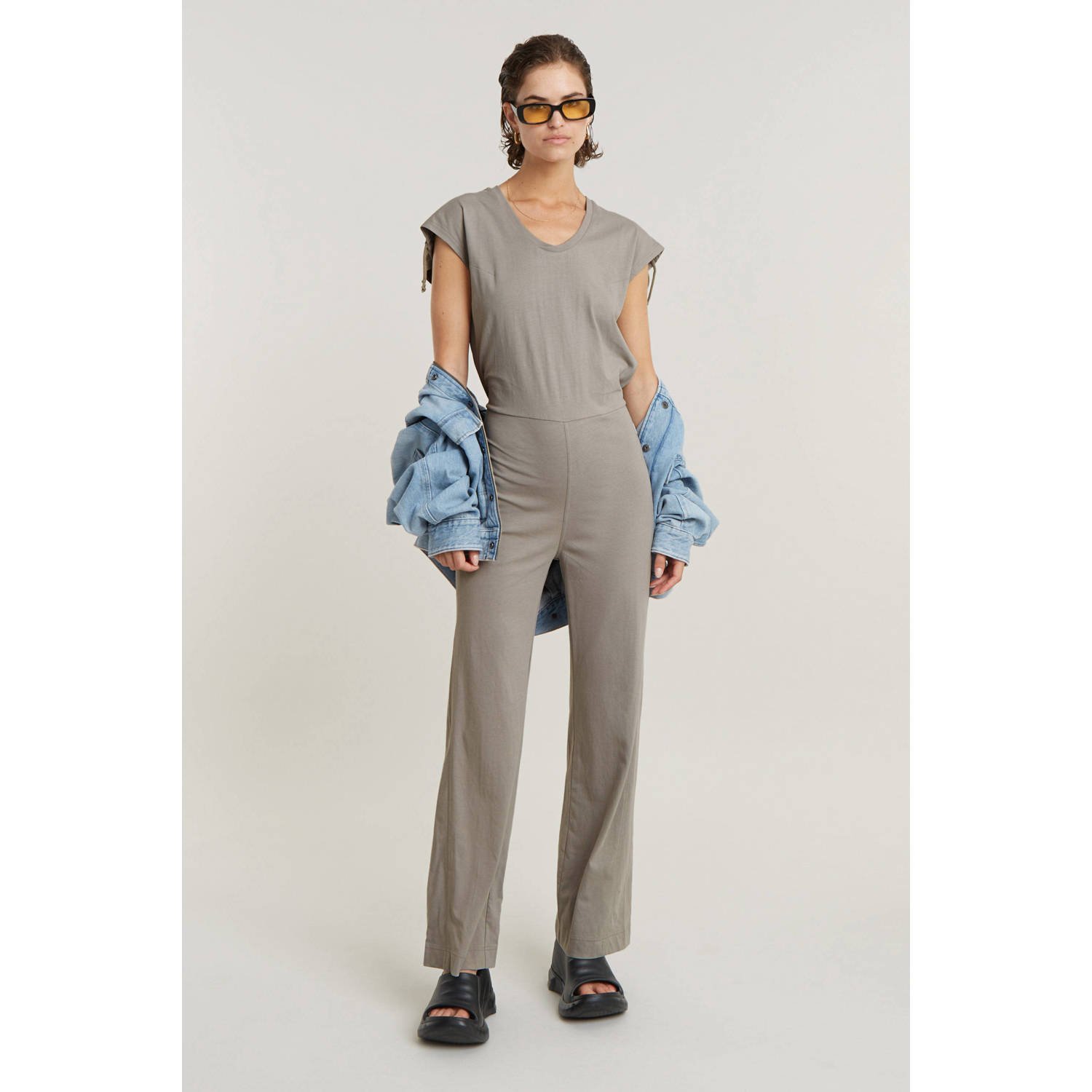 G-Star RAW Riveted Flared Jumpsuit Beige Dames
