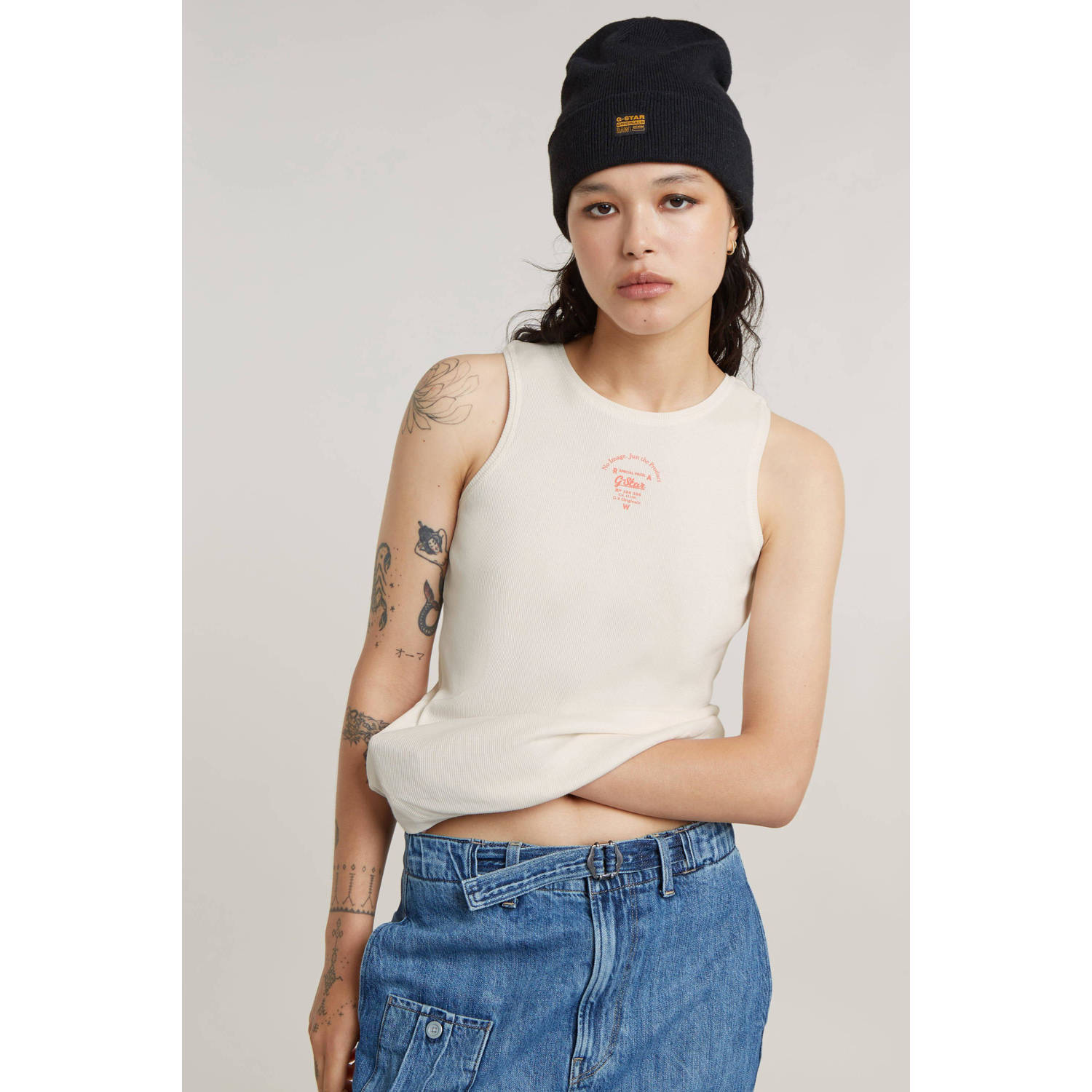 G-Star RAW top met printopdruk crème rood