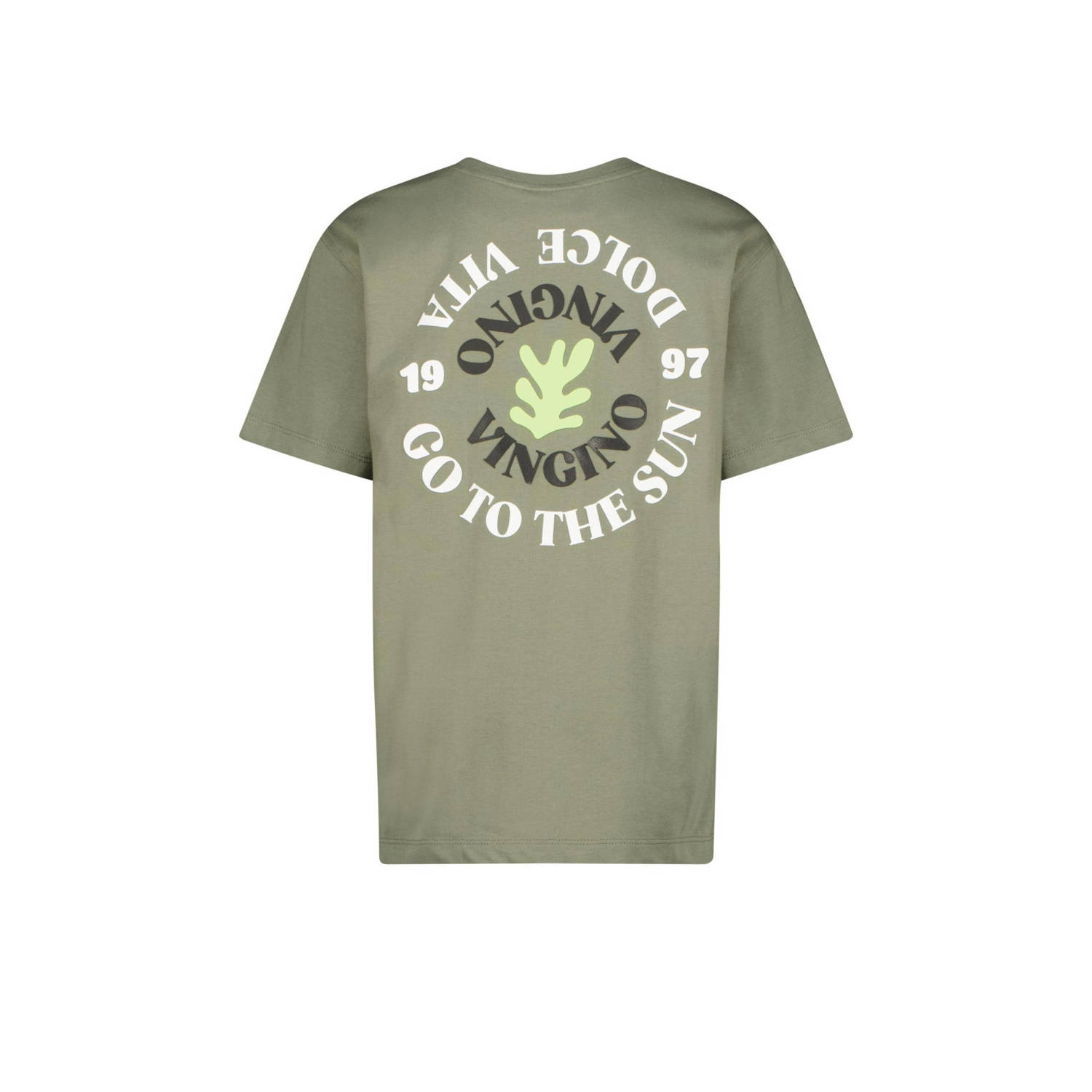 Vingino T-shirt Hesed met backprint olijfgroen