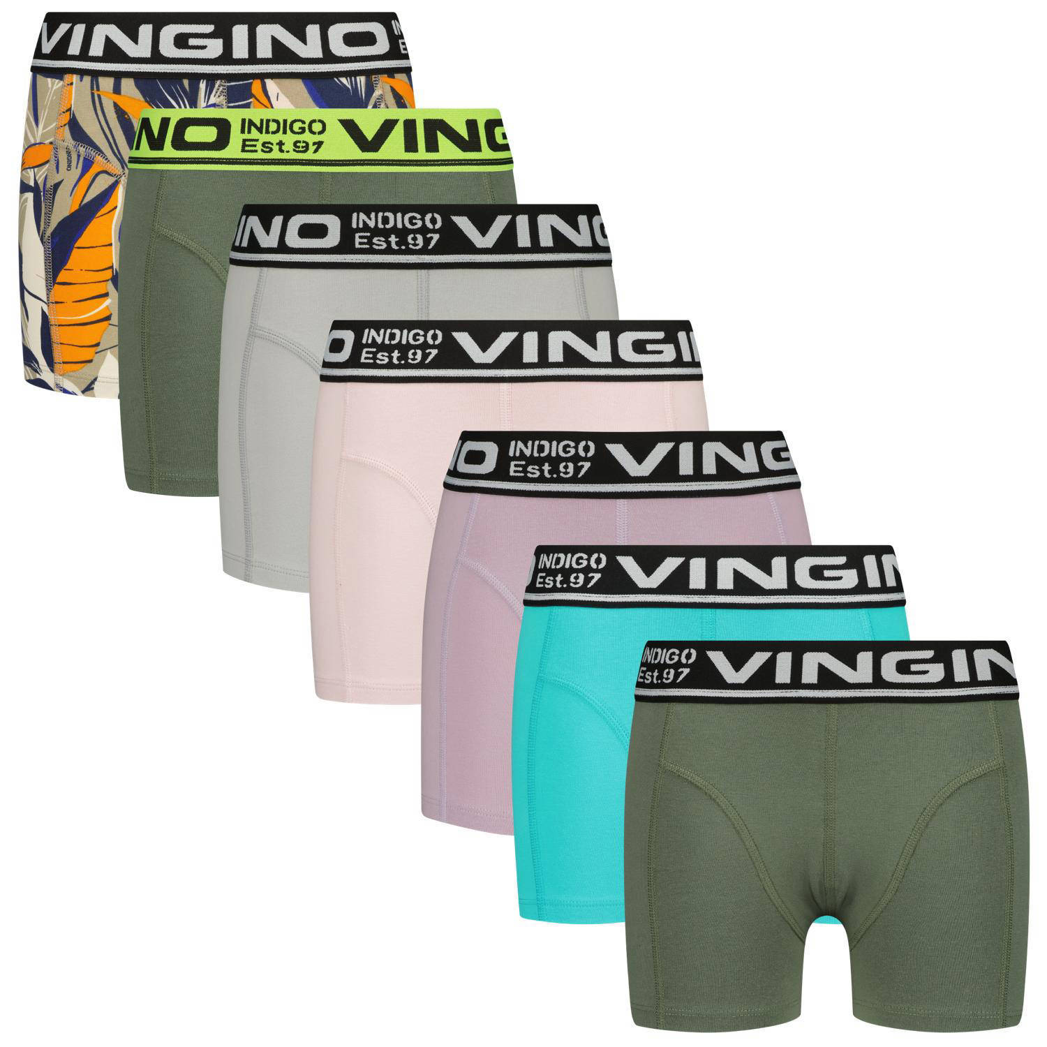 VINGINO boxershort Week set van 7 groen multicolor Jongens Stretchkatoen 134 140