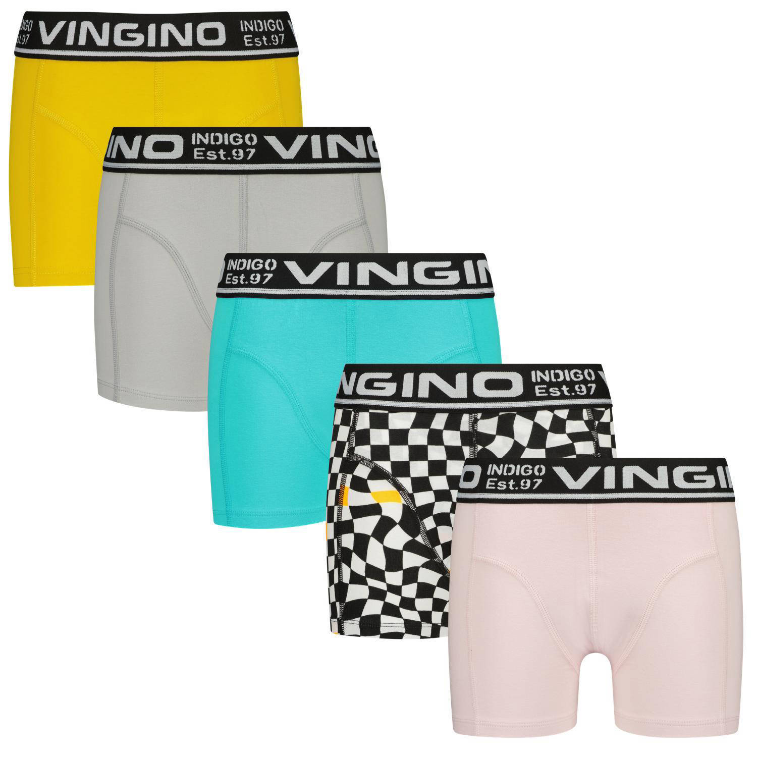 VINGINO boxershort Colors set van 5 aquablauw multicolor Jongens Stretchkatoen 134 140