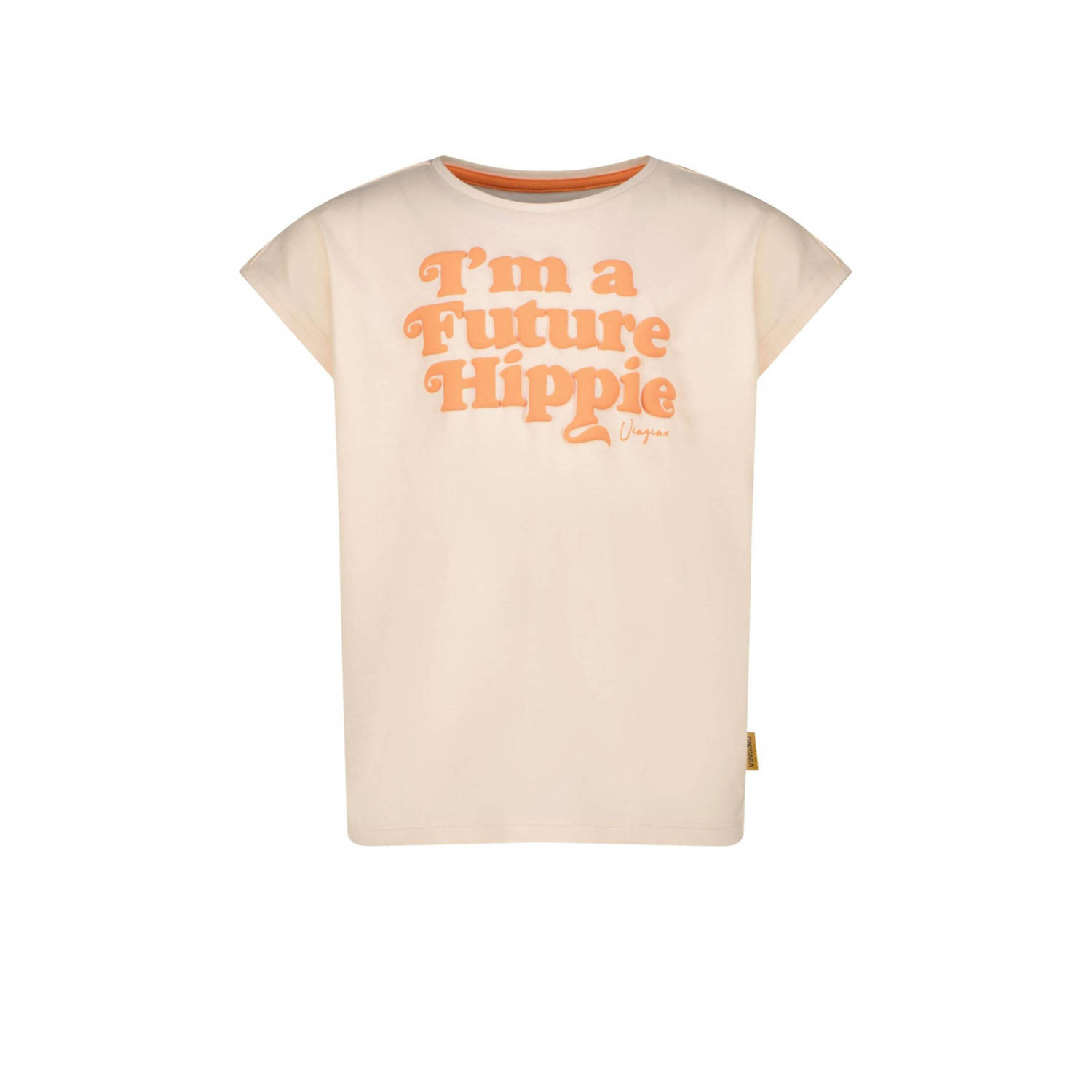VINGINO T-shirt Helen met tekst pasteloranje Meisjes Katoen Ronde hals 128