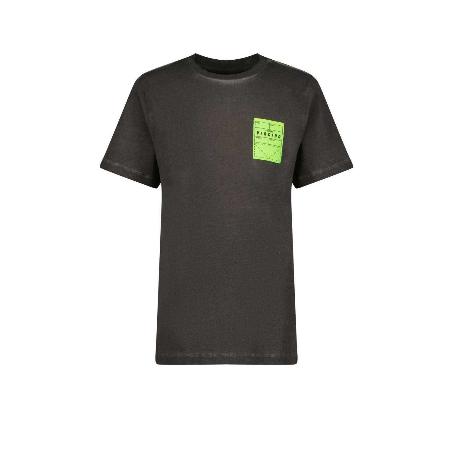 VINGINO T-shirt Herso met printopdruk donkergrijs neon geel Jongens Katoen Ronde hals 128