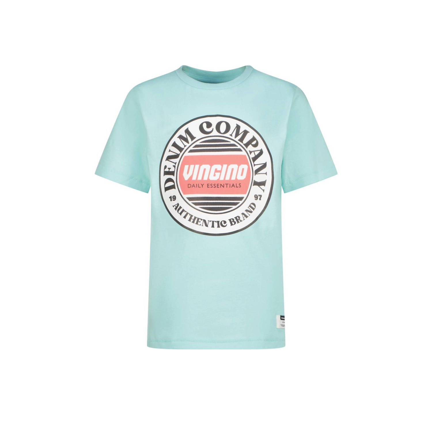 VINGINO T-shirt Hefso met logo licht aquablauw Jongens Katoen Ronde hals 140