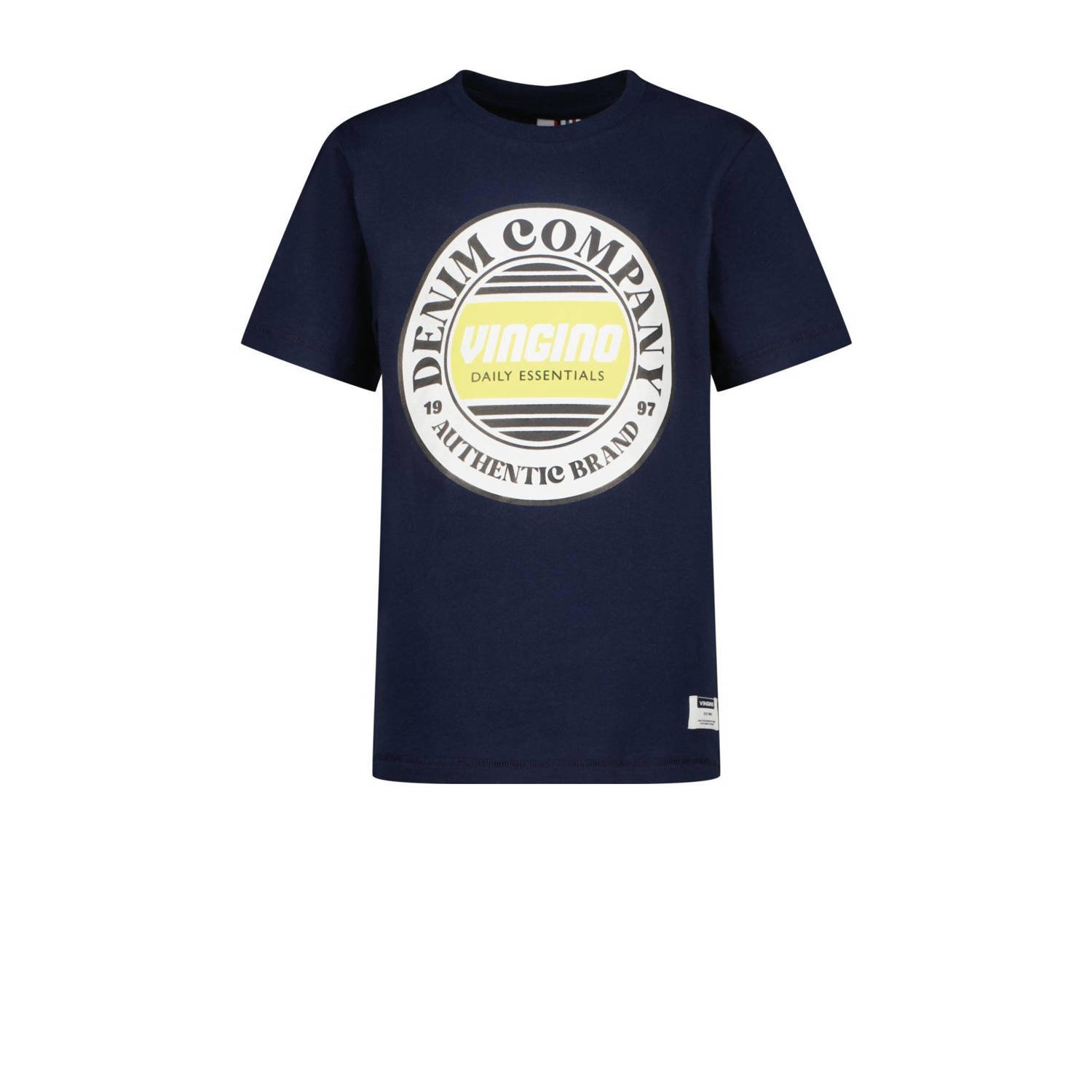 VINGINO T-shirt Hefso met logo donkerblauw Jongens Katoen Ronde hals Logo 128