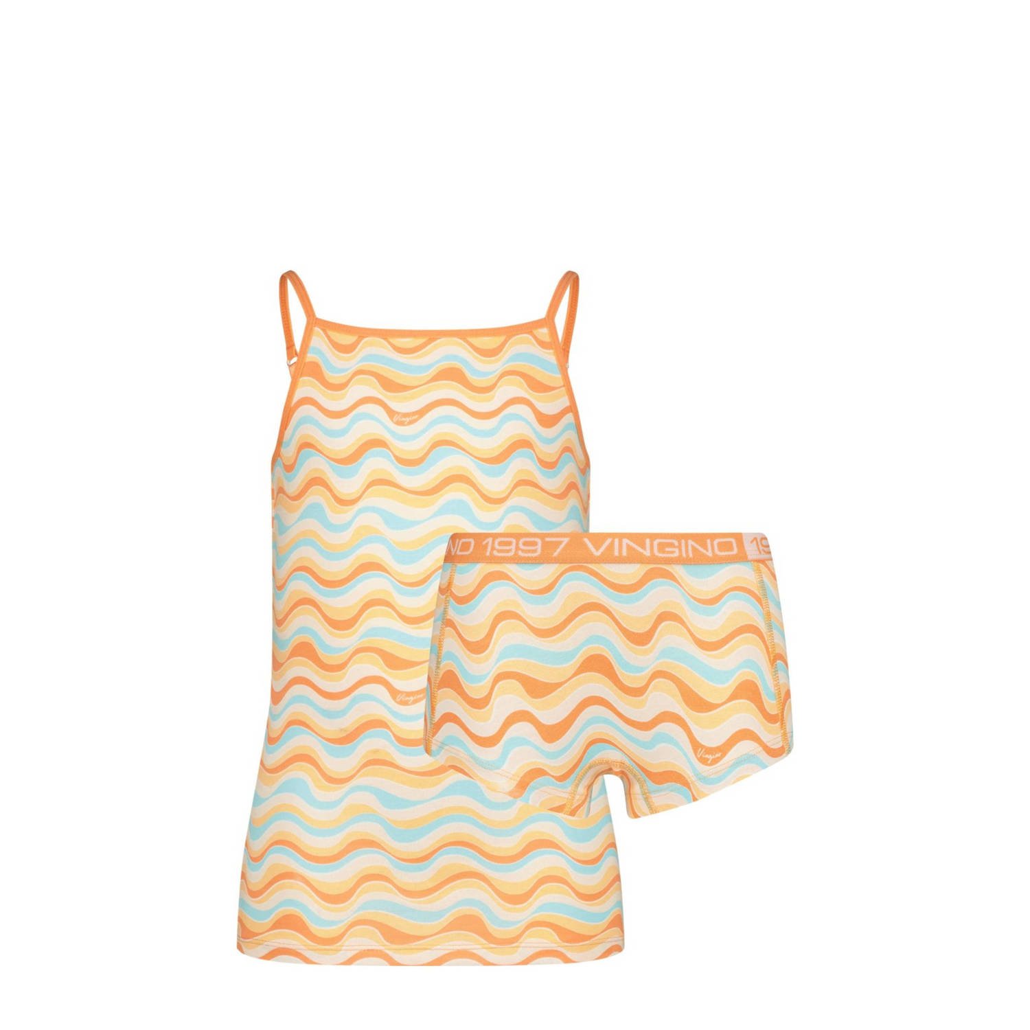 Vingino singlet + short Zigzag oranje geel lichtblauw