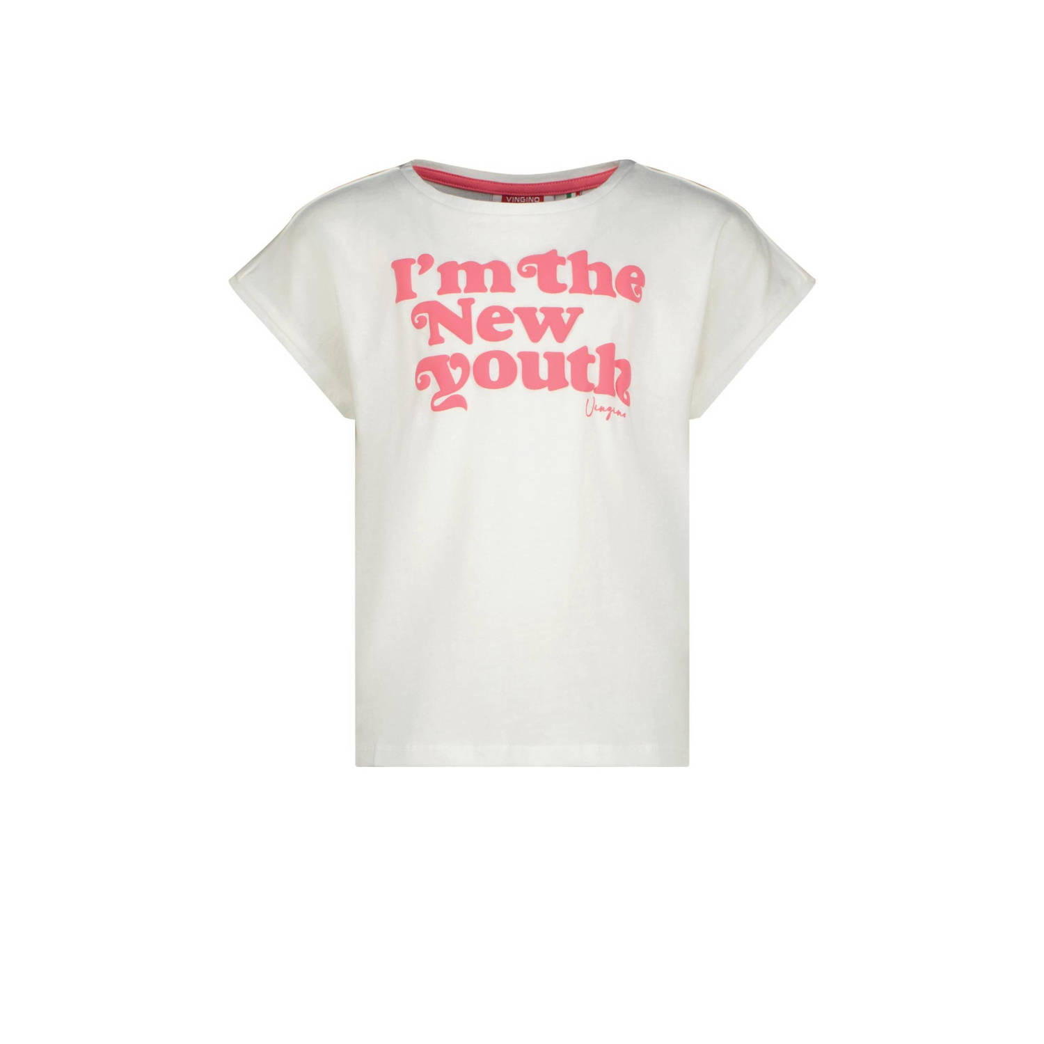 VINGINO T-shirt Helen met tekst wit roze Meisjes Katoen Ronde hals Tekst 128