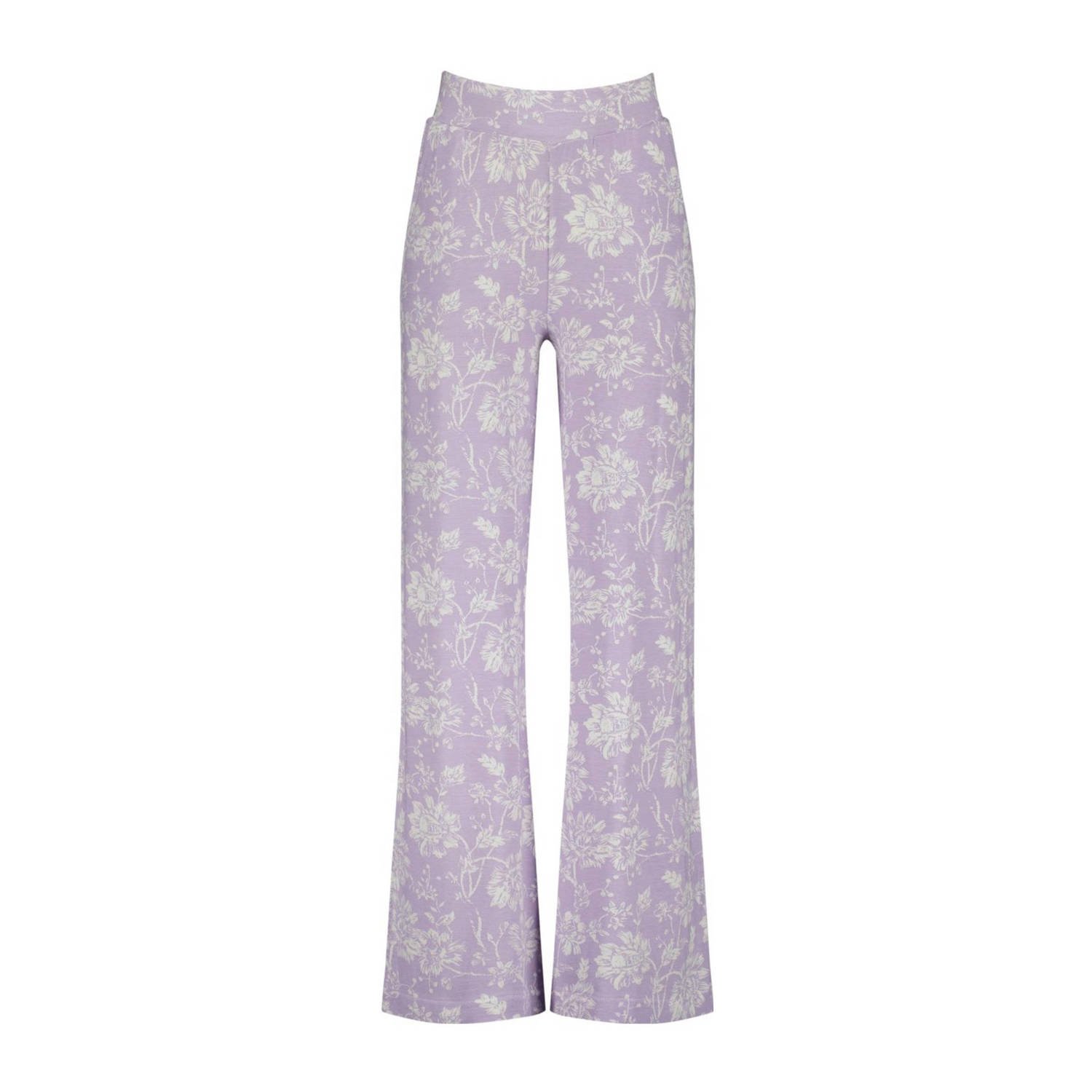 Vingino straight fit broek Sage met all over print lila wit