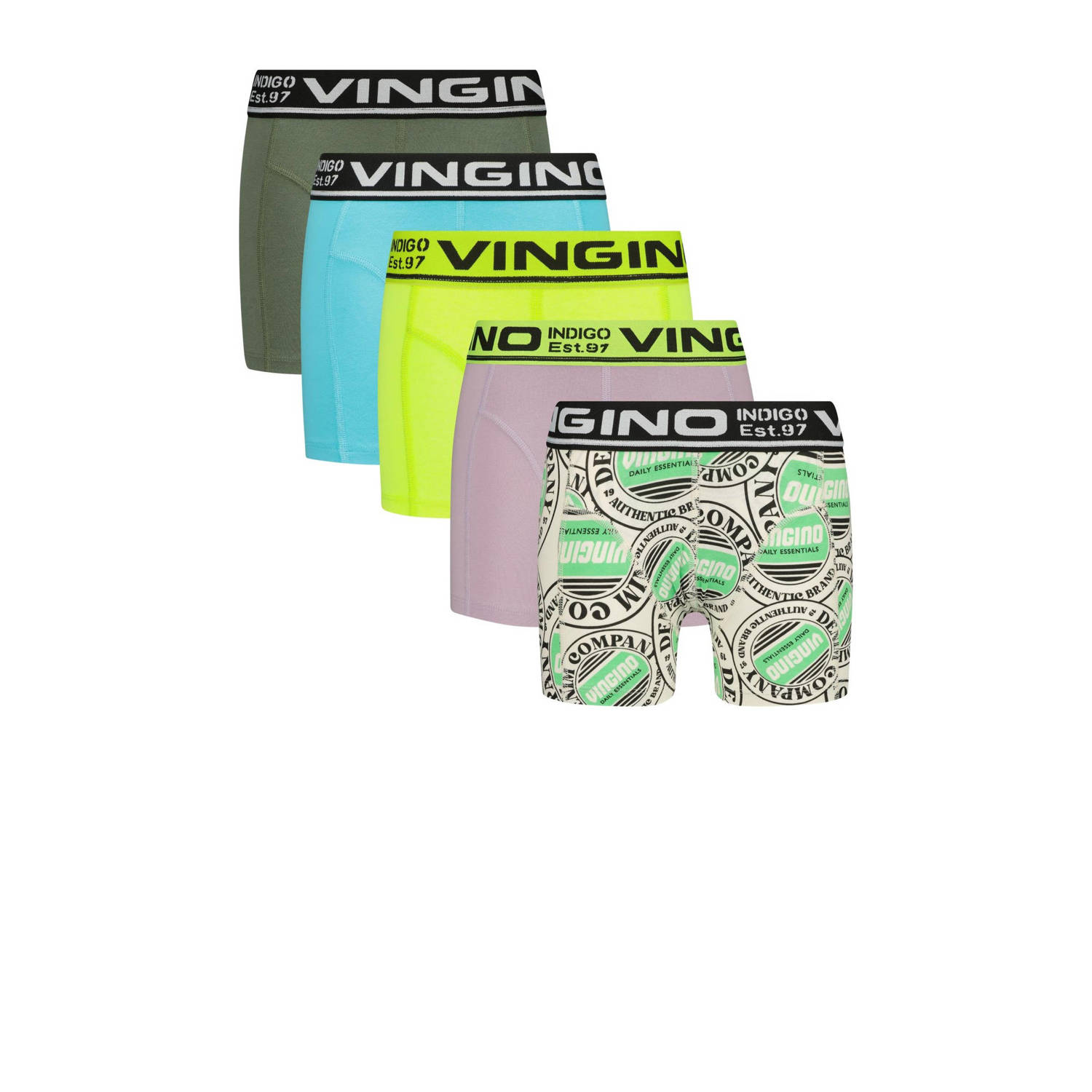 VINGINO boxershort Colors set van 5 neongeel multicolor Jongens Stretchkatoen 146 152