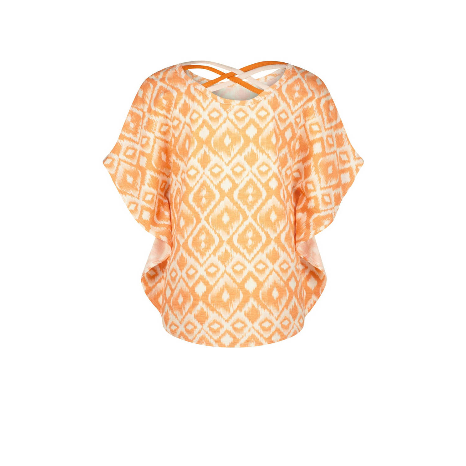 Vingino T-shirt Imela met all over print licht neonoranje wit