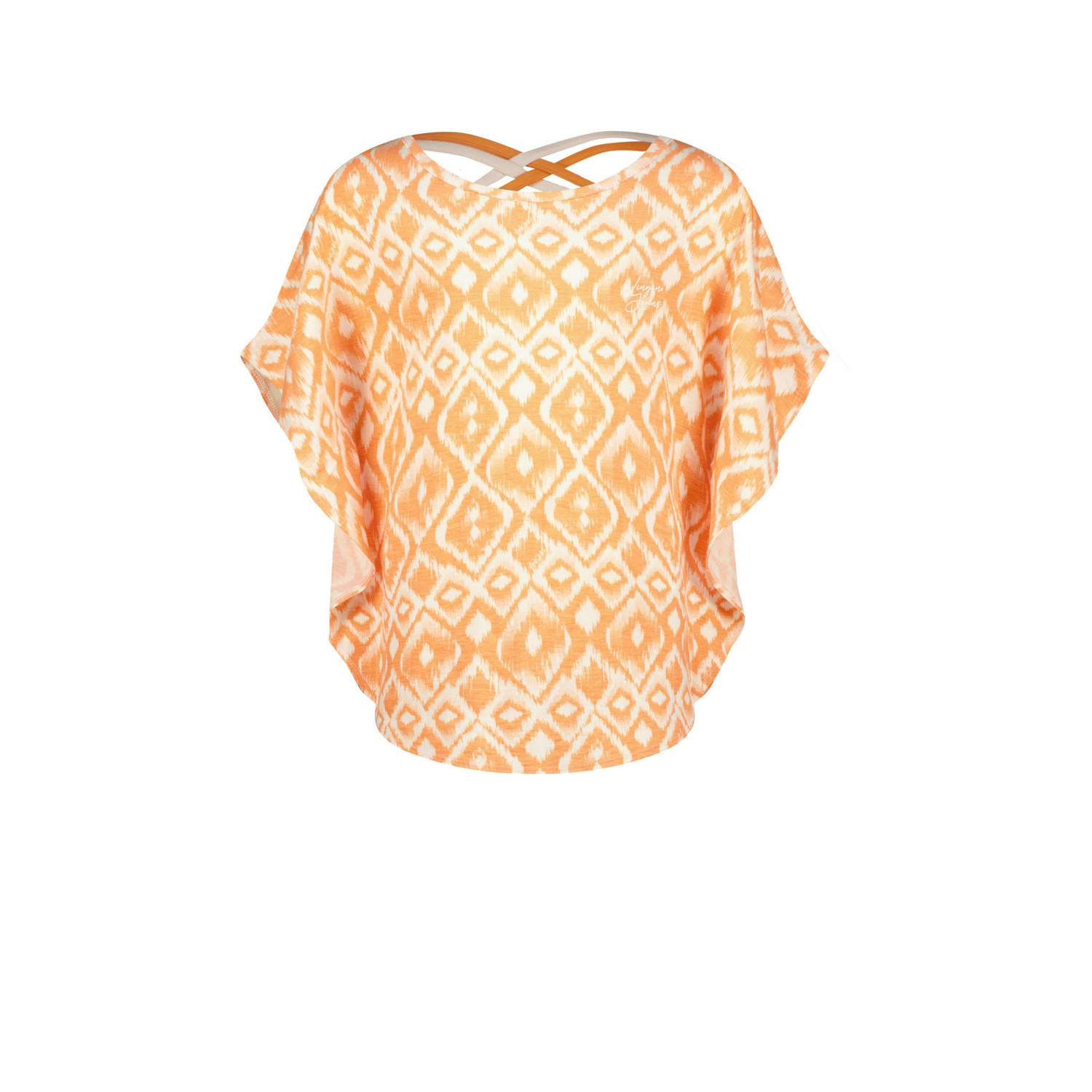 VINGINO T-shirt Imela met all over print licht neonoranje wit Meisjes Viscose Ronde hals 140