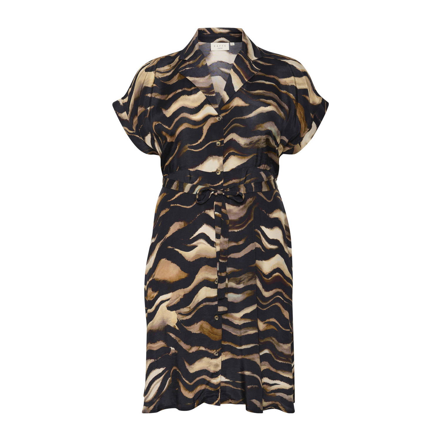 Kaffe Curve blousejurk met zebraprint en ceintuur bruin zwart