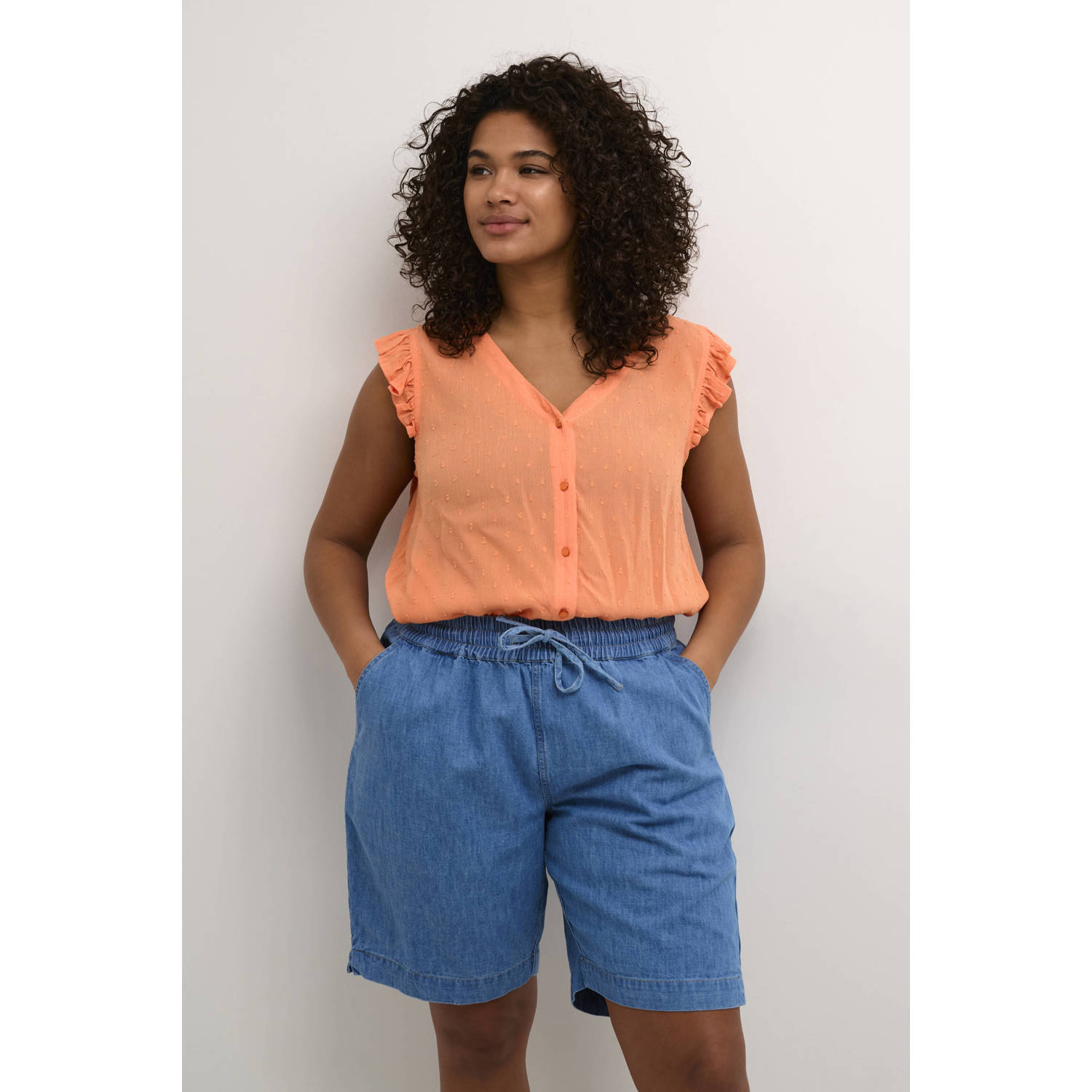 Kaffe Curve blouse KCjoana met all over print en borduursels oranje