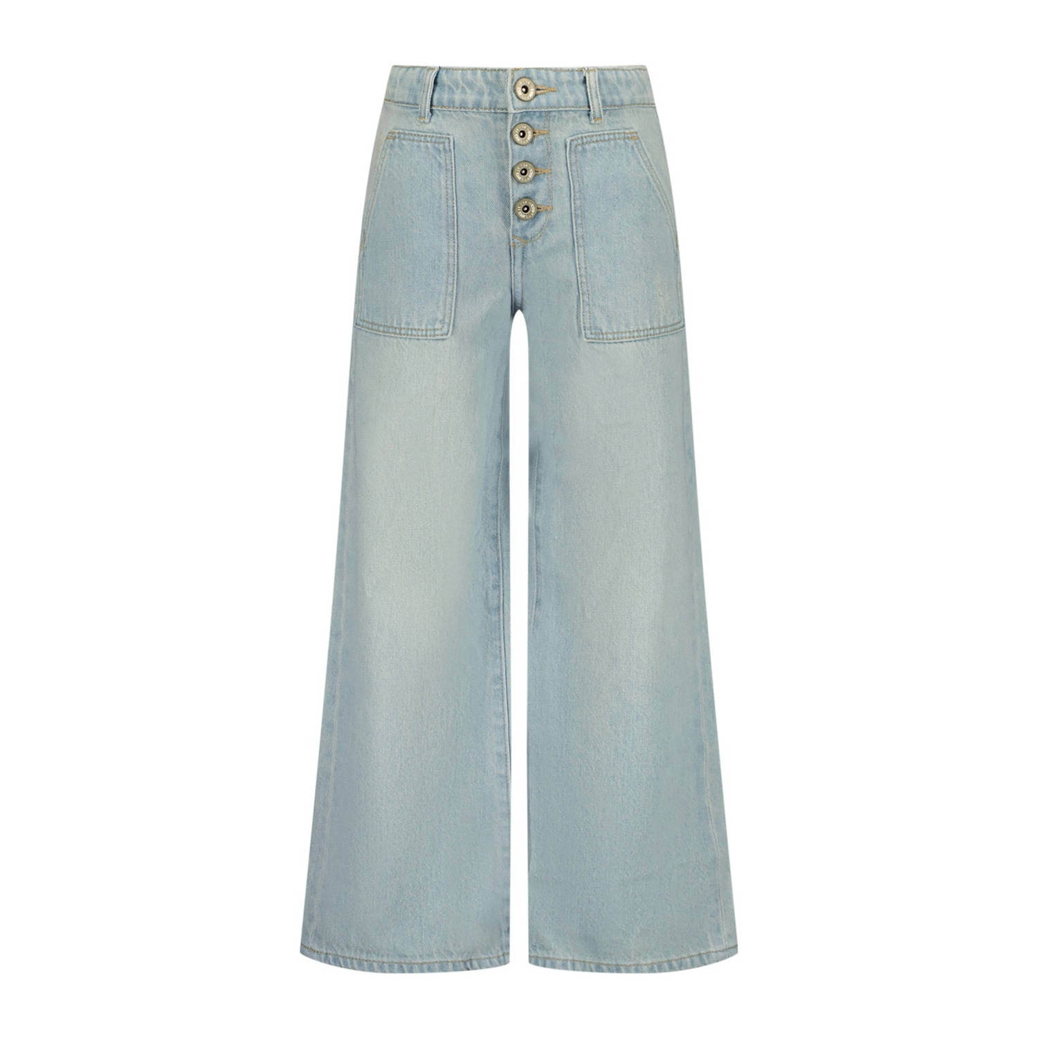 VINGINO high waist wide leg jeans Cassie light vintage Blauw Meisjes Denim 140