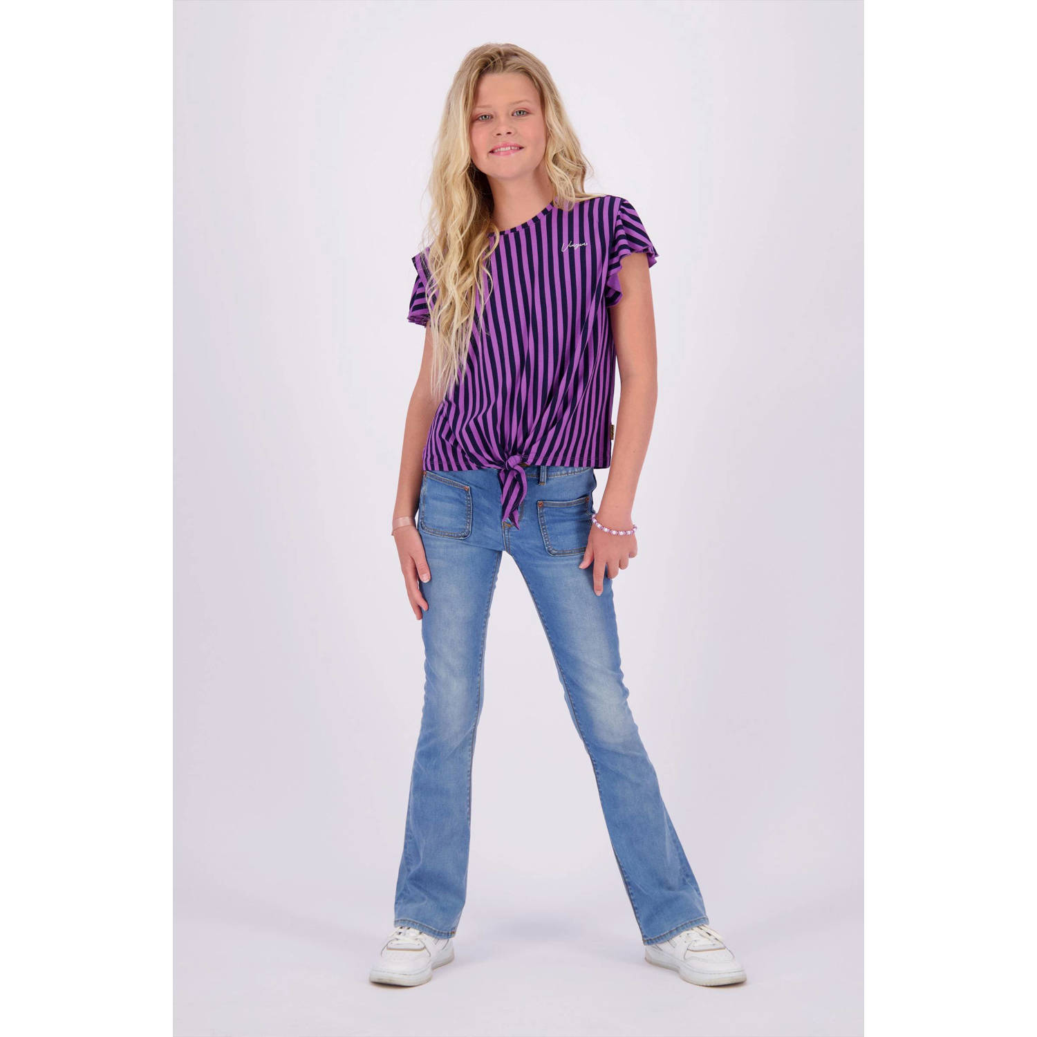VINGINO gestreept T-shirt paars zwart Meisjes Viscose Ronde hals Streep 164