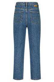 thumbnail: Medium blue denim meisjes Vingino straight fit jeans van denim met regular waist, rits- en knoopsluiting en sterrenprint