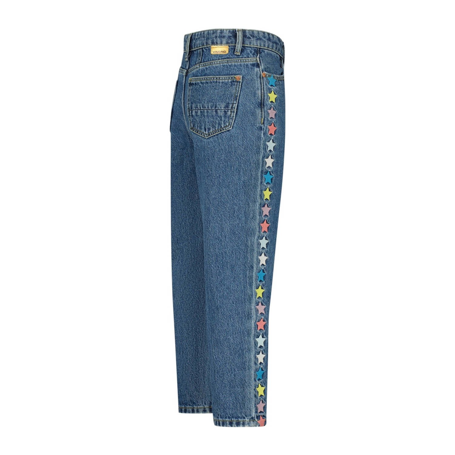 Vingino straight fit jeans met sterren mid blue wash