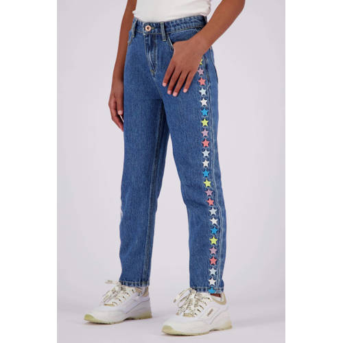 Vingino straight leg jeans met sterren mid blue wash afbeelding