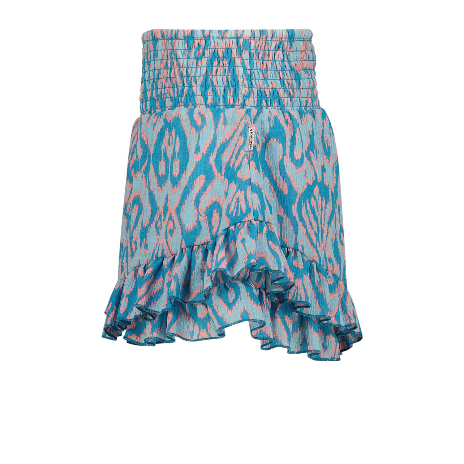 Vingino skort met all over print en ruches lichtblauw roze