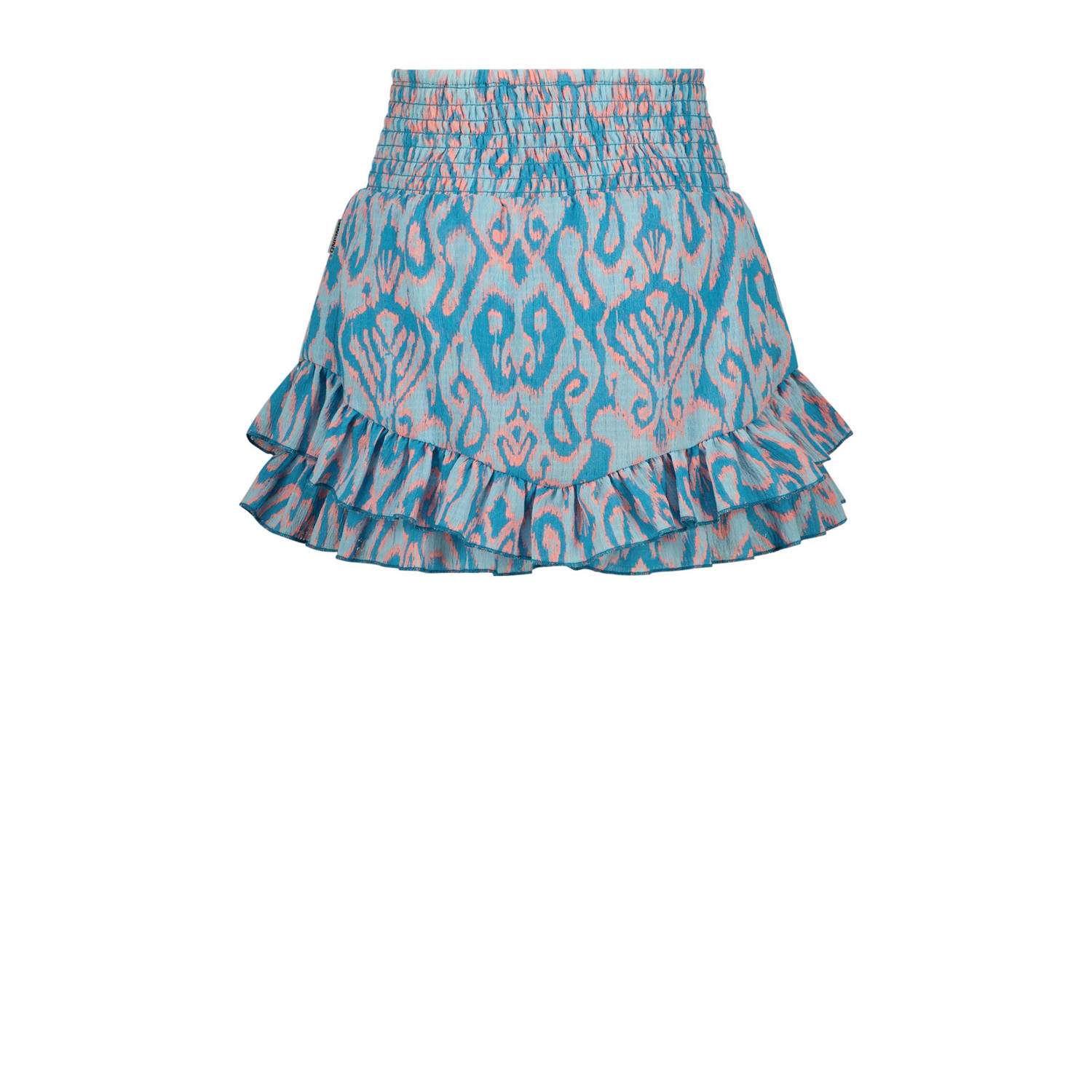 VINGINO skort met all over print en ruches lichtblauw roze Rok Meisjes Polyester 128