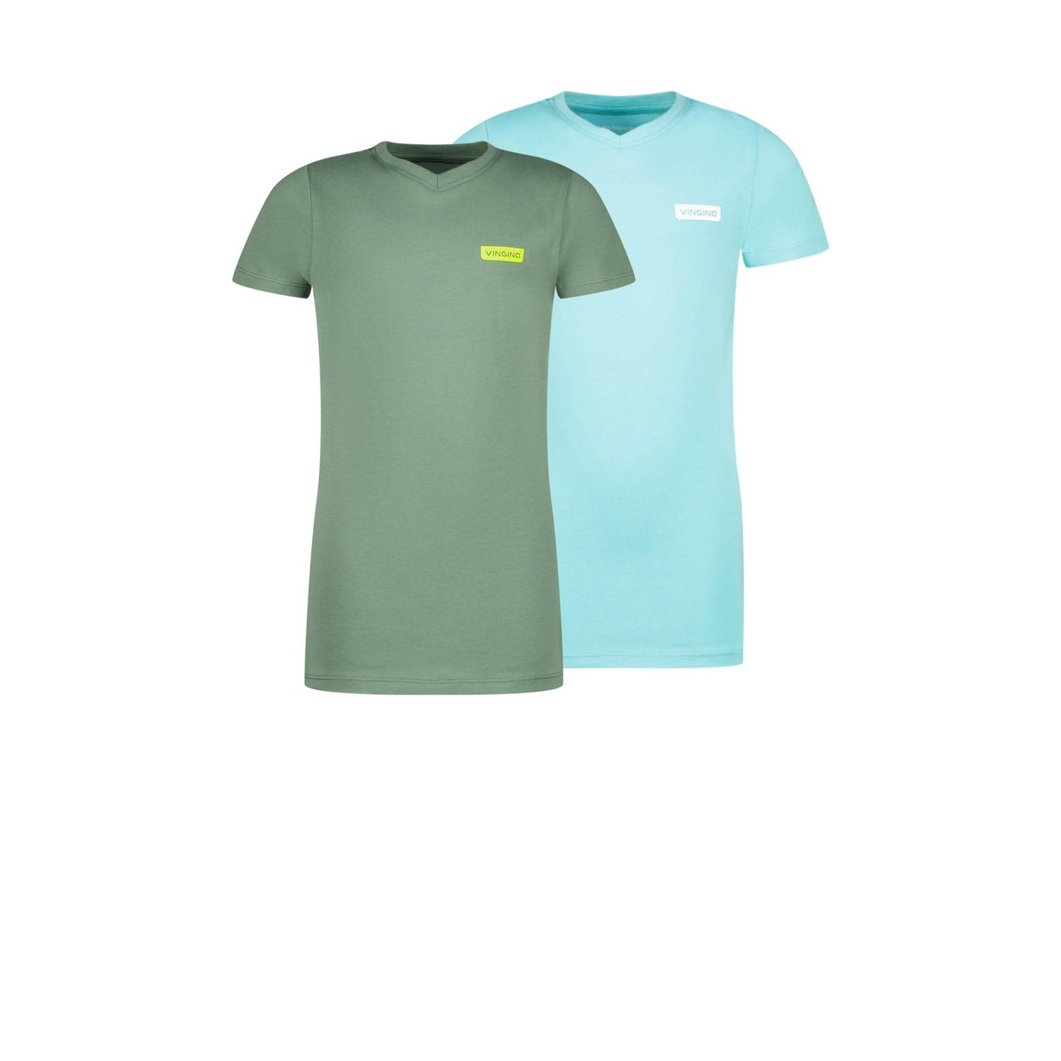 VINGINO T-shirt set van 2 zachtgroen aquablauw Jongens Katoen V-hals 128