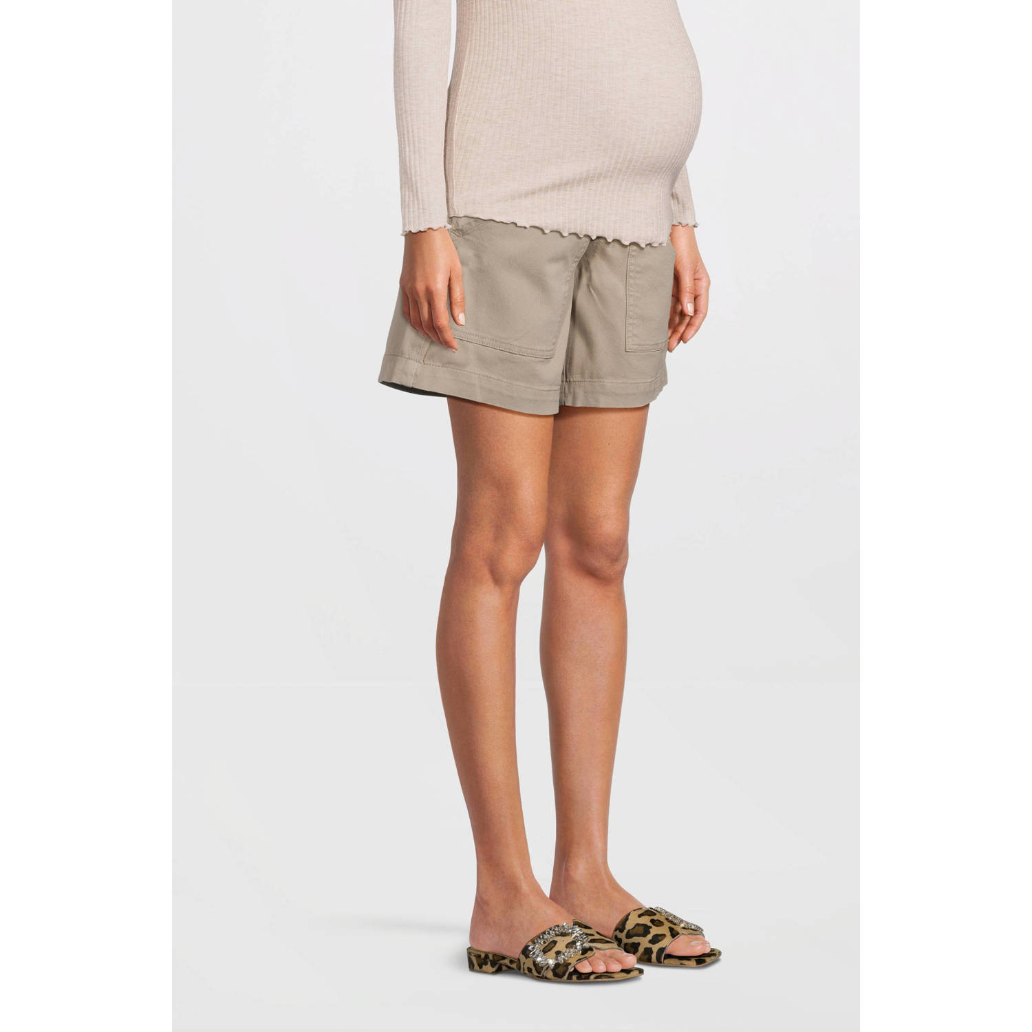 Love2wait regular fit short zand Korte broek Beige Dames Stretchdenim Effen 29