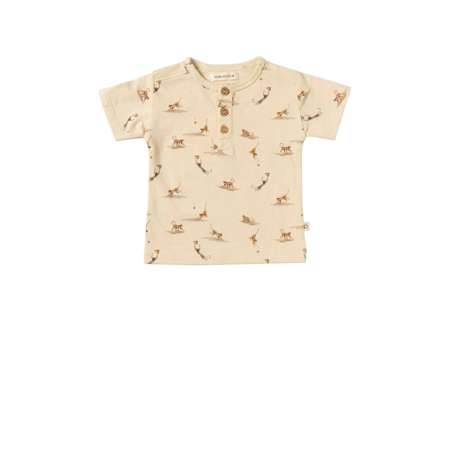 Your Wishes baby T-shirt Paco met dierenprint ecru bruin Jongens Stretchkatoen Ronde hals 50